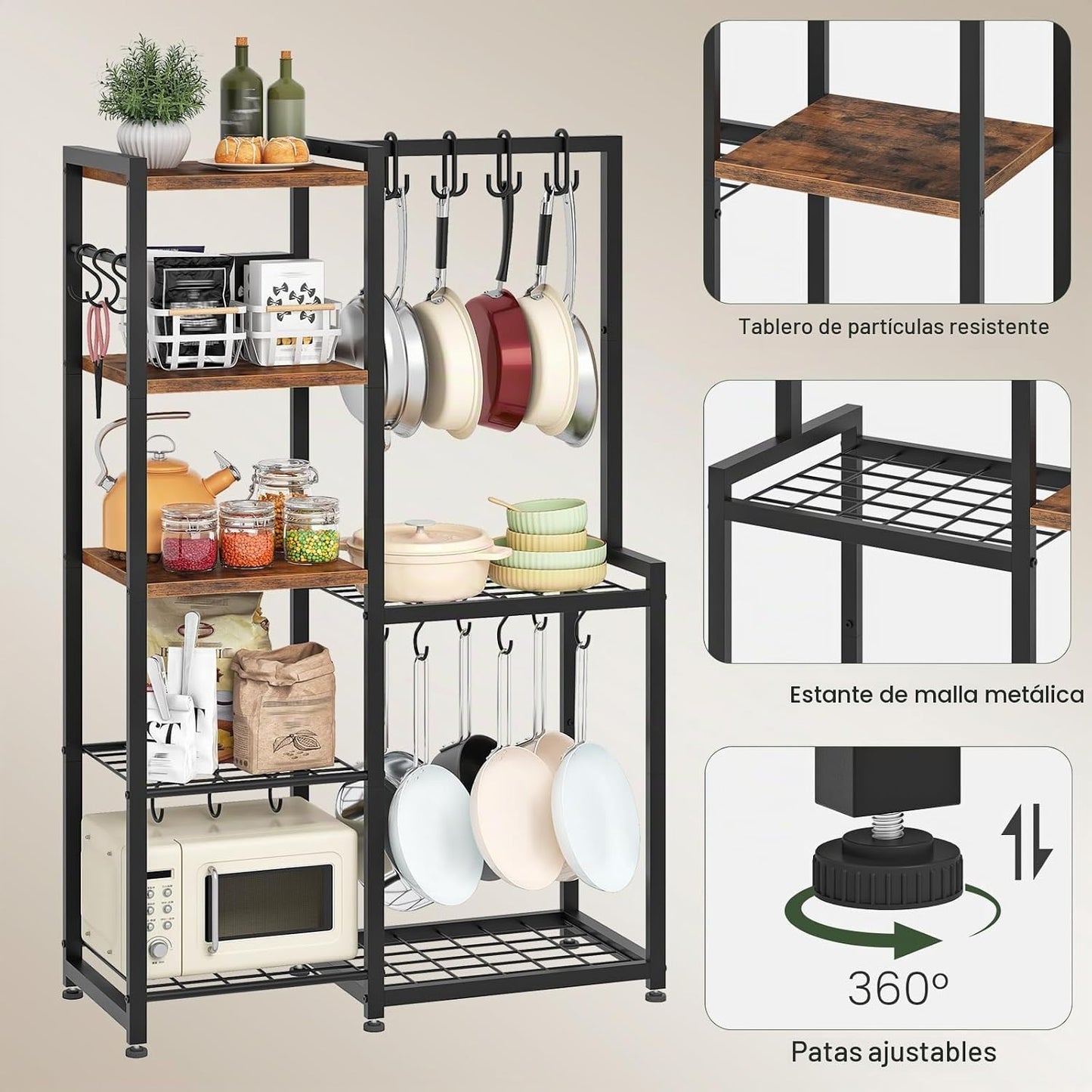 CHOEZON Estante para ollas de 5 niveles, soporte para utensilios de...