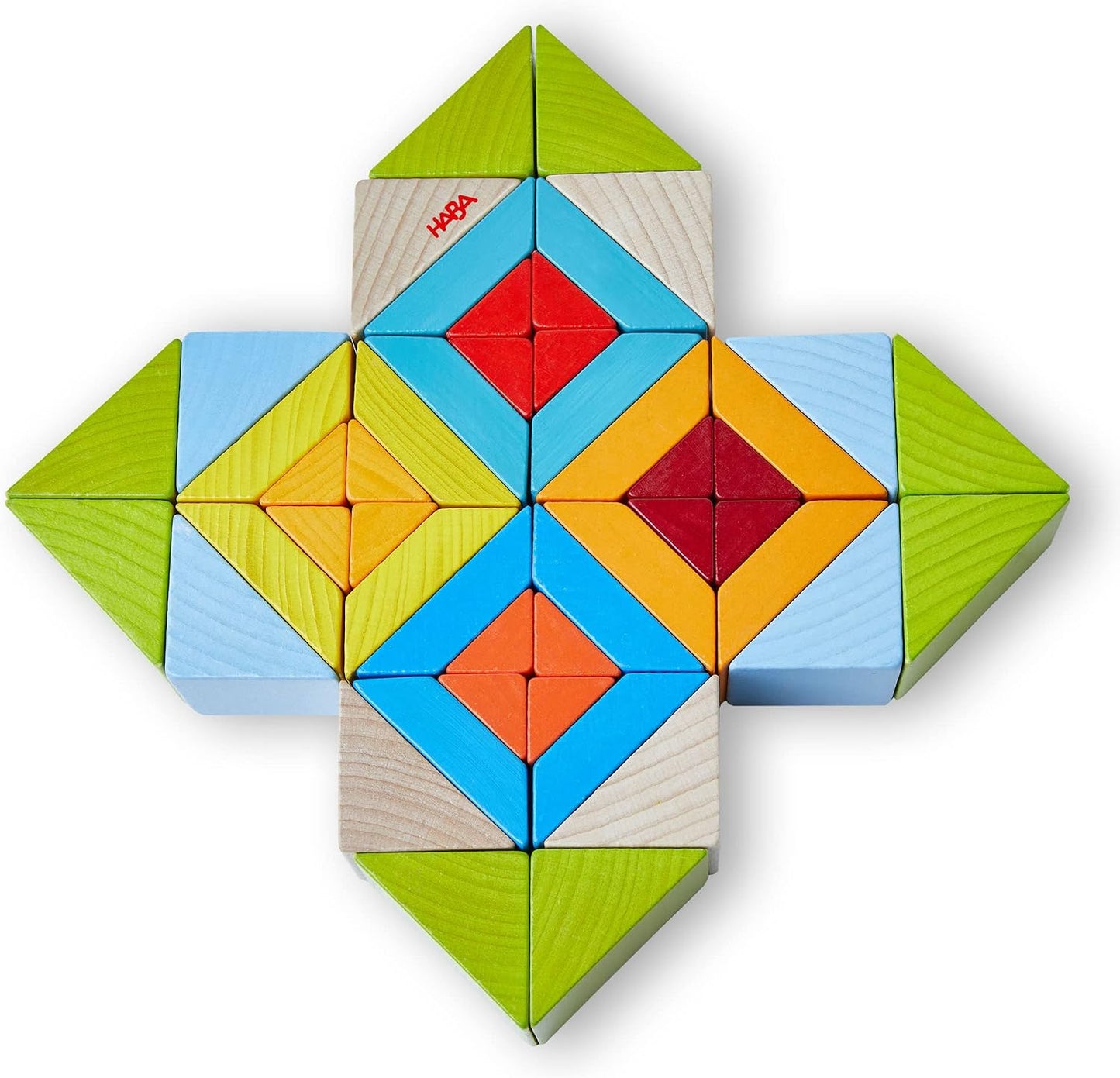 HABA Juego de arreglos 3D de mosaico de madera, bloques de construc...