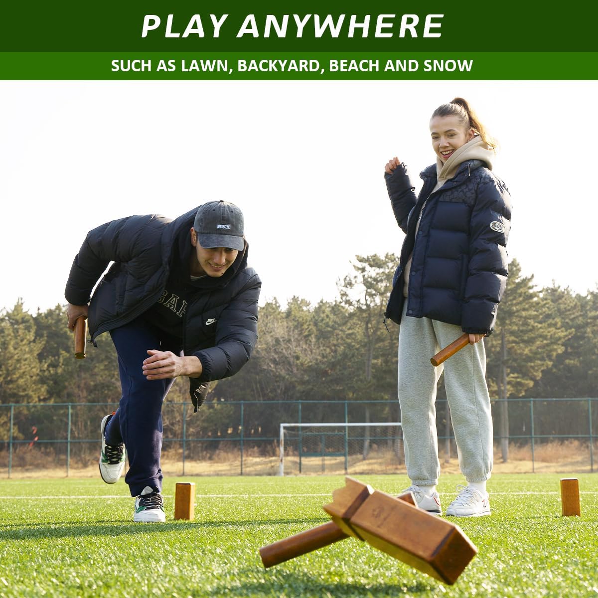 SunNordic Juego de jardín Kubb de madera de caucho con bolsa de tra...