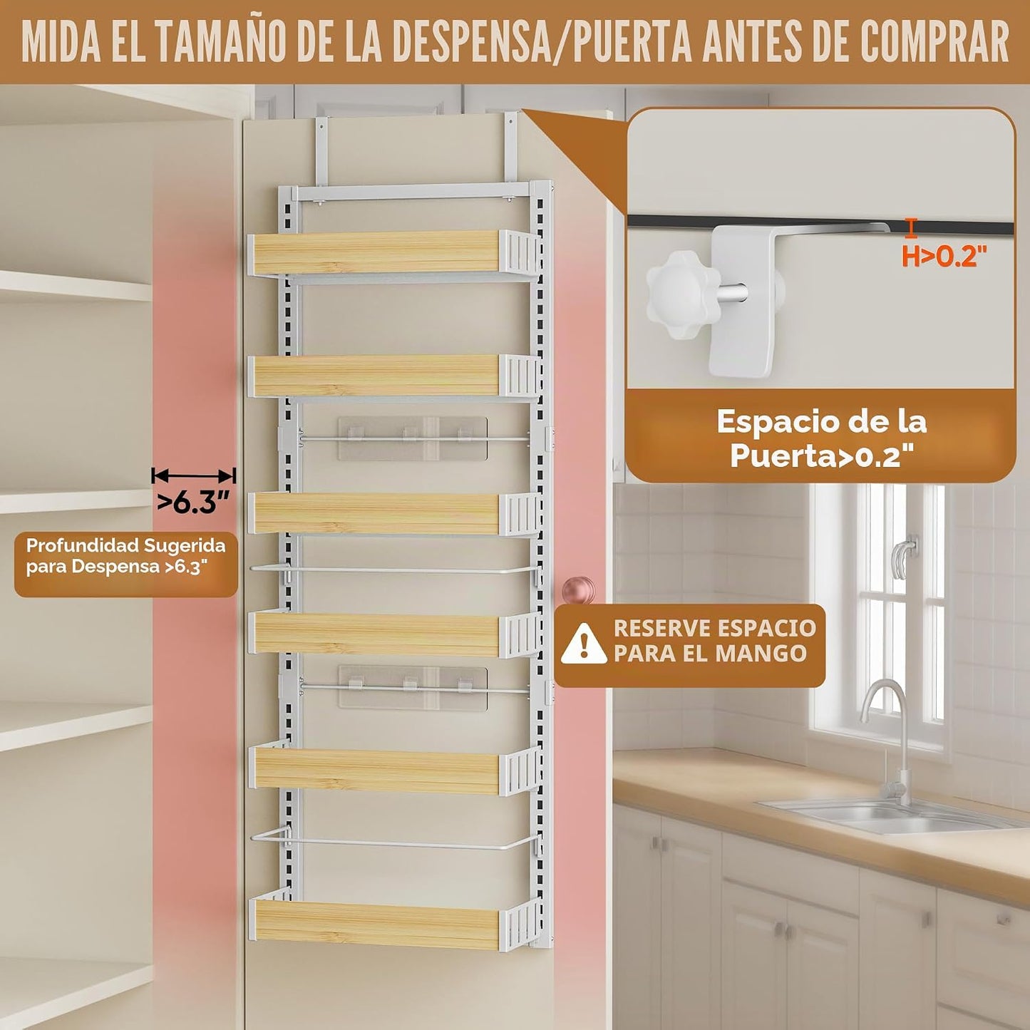 POKIPO Organizador de despensa de 6 niveles sobre la puerta, estant...