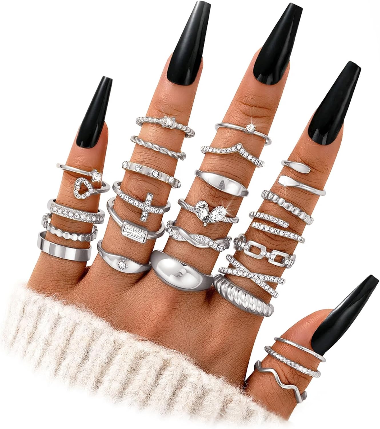 FAXHION Juego de 25 anillos apilables de oro para mujer, anillo de...