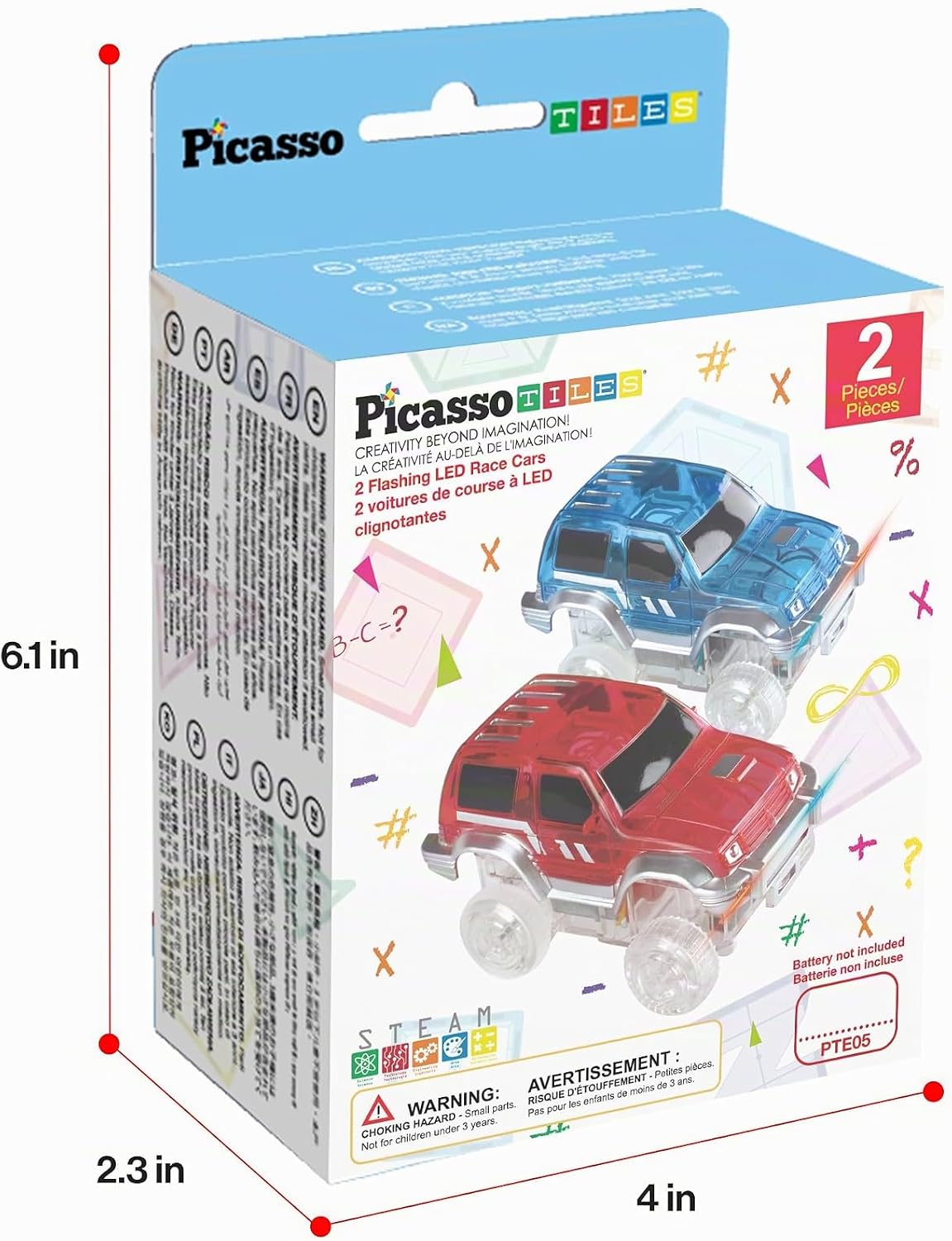 PicassoTiles Juego de 2 autos magnéticos de juguete altamente detal...