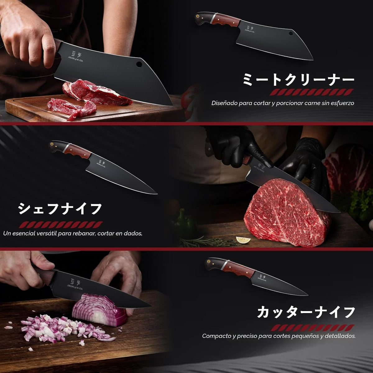 DRGSKL - Juego de cuchillos de chef japoneses, juego de cuchillos d...