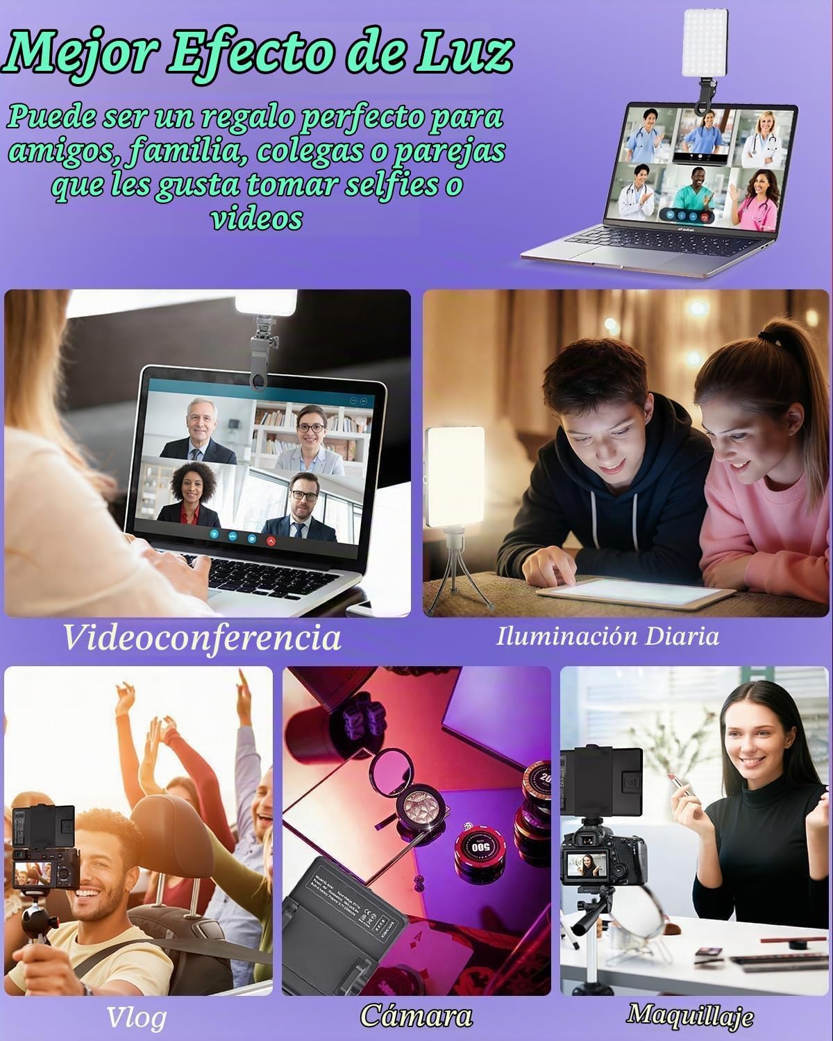 Luz de selfie portátil de 60 LED ORSOIRGIFON, iluminación para vide...