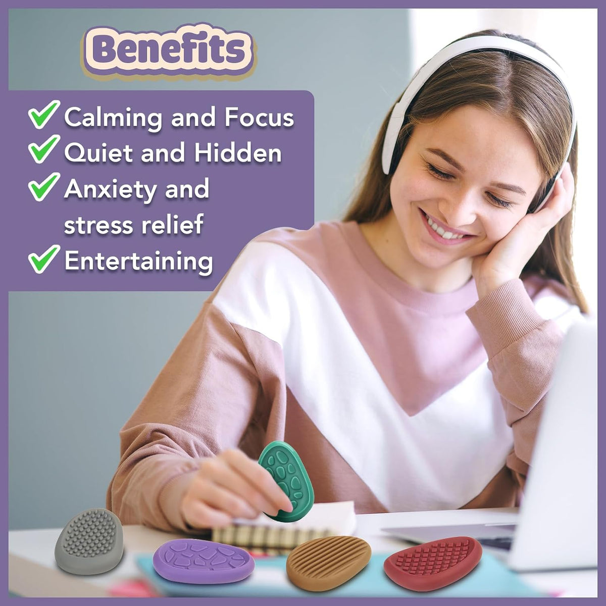 Fidget Toys - Piedra sensorial para adultos: paquete de 8 piedras d...
