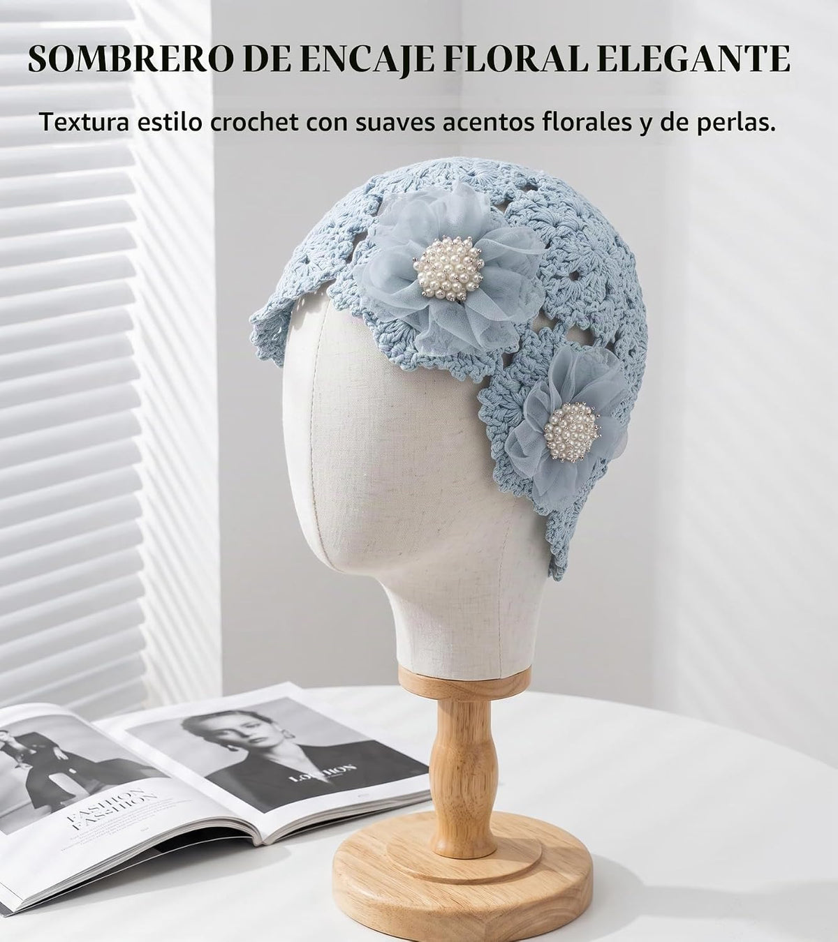 Gorro de ganchillo hecho a mano con calavera de encaje para mujer