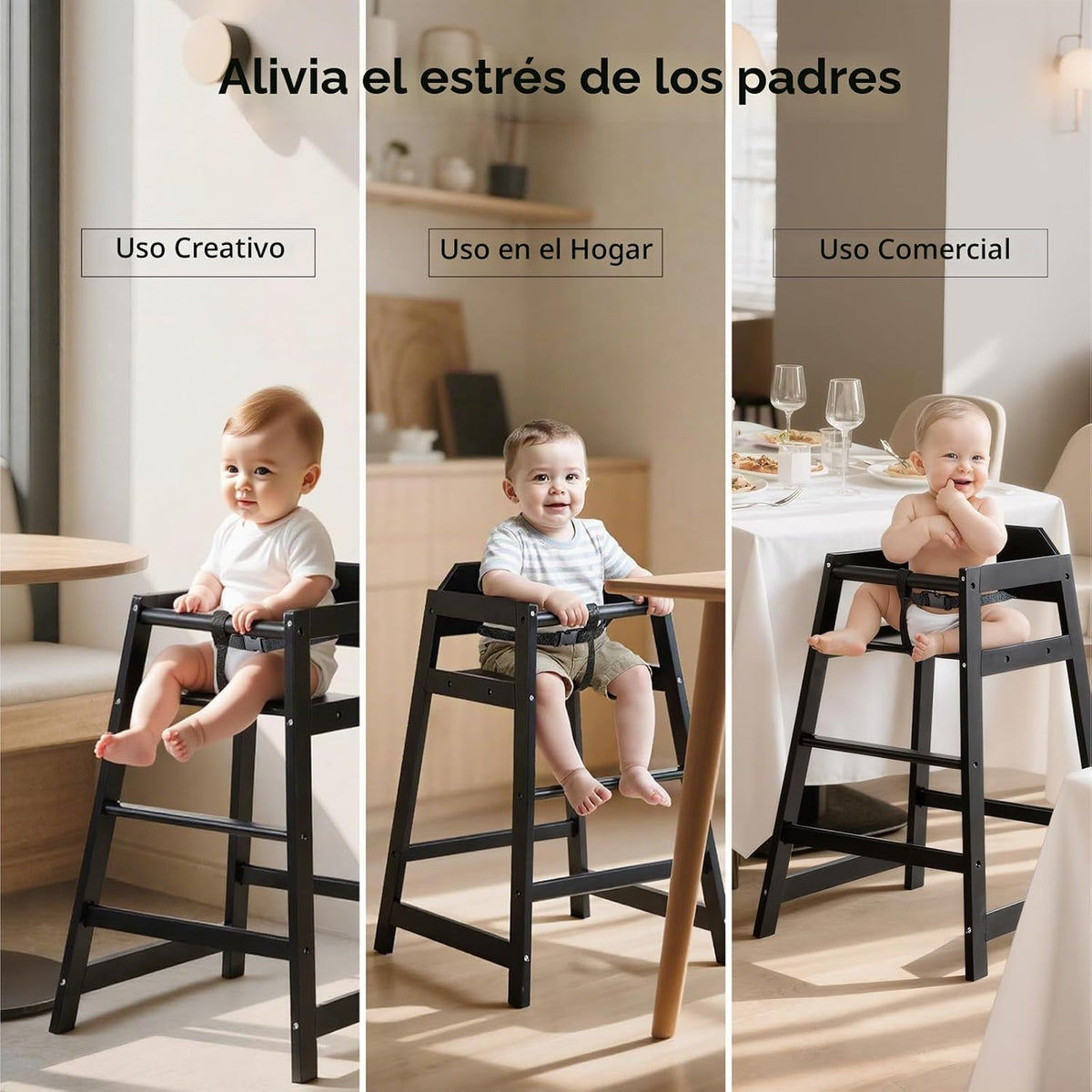 Neoflavie Paquete de 4 sillas altas comerciales de madera para bebé...