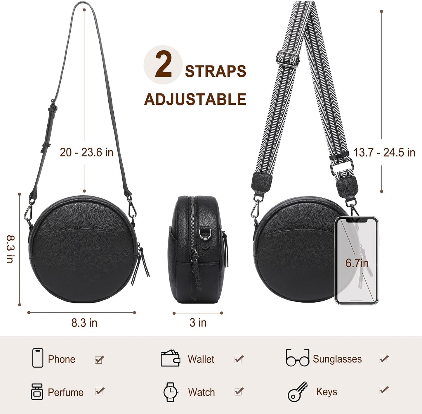 COOLCY Bolsos cruzados de cuero, bolso de hombro circular, bolso re...
