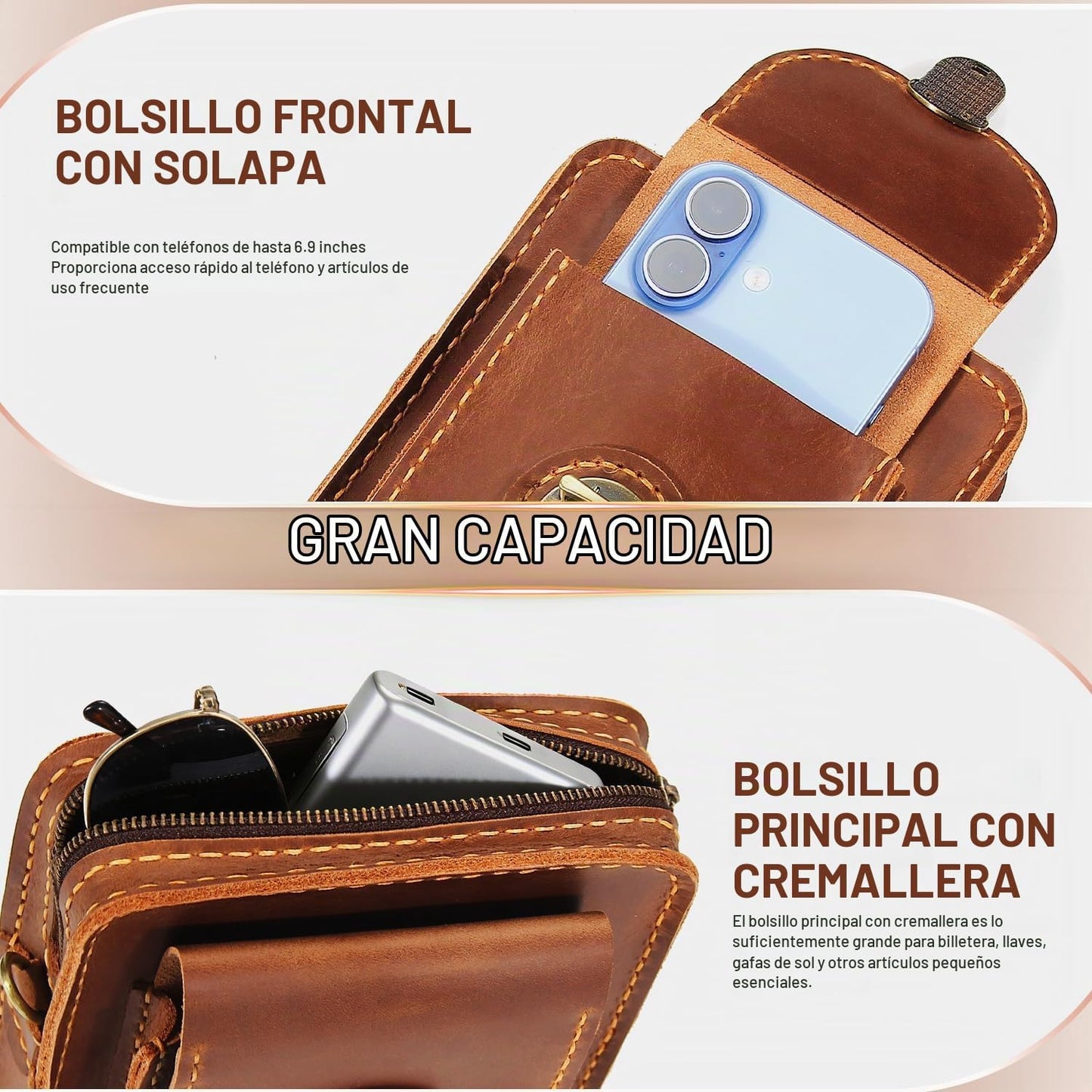 Fasjosma Funda de cuero hecha a mano con trabilla para cinturón, pe...