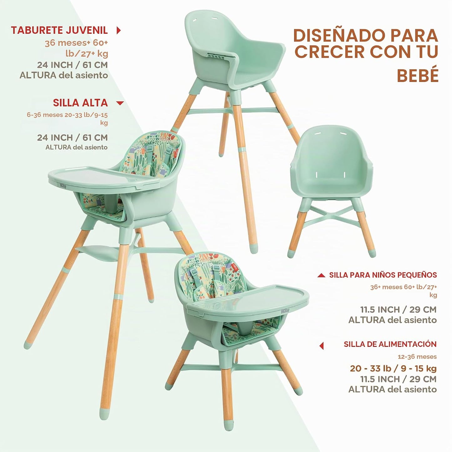 Nuby Silla alta para bebé 4 en 1 con bandeja extraíble, de 6 meses...