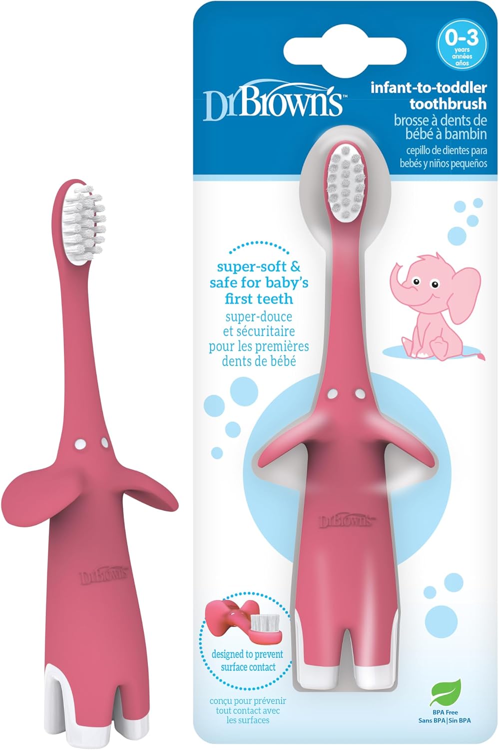 Dr. Brown's Cepillo de dientes para bebés y niños pequeños, ele...