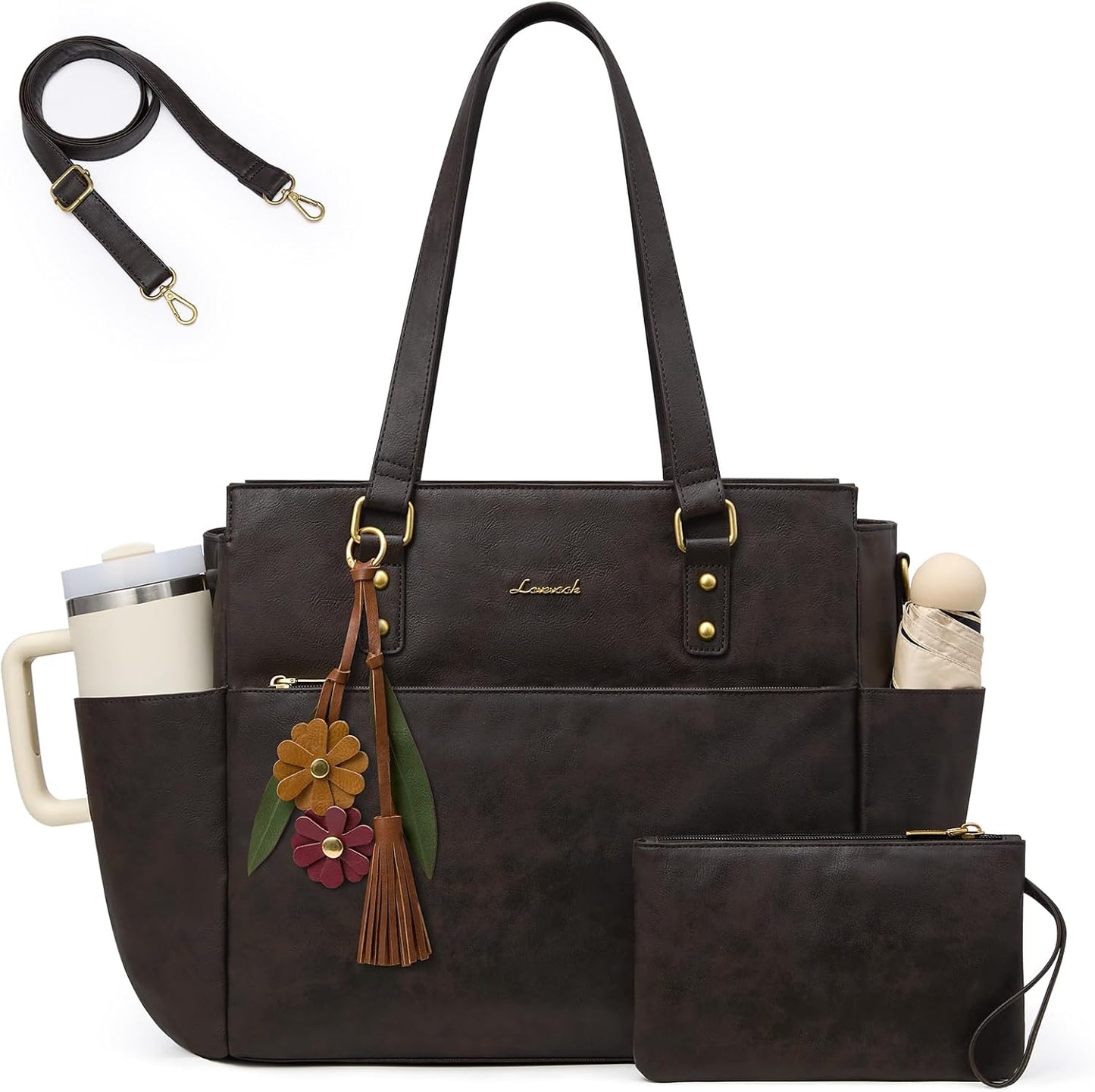 LOVEVOOK Laptop Tote Bag for Women, Vintage Work Teacher Bag with C...