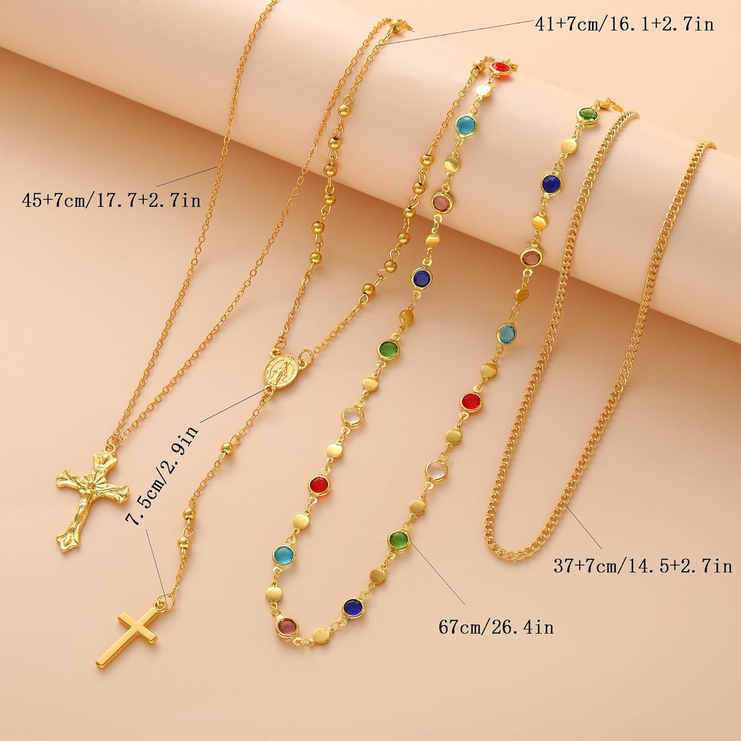 4 piezas de collares de cruz dorados en capas para mujer, modernos,...