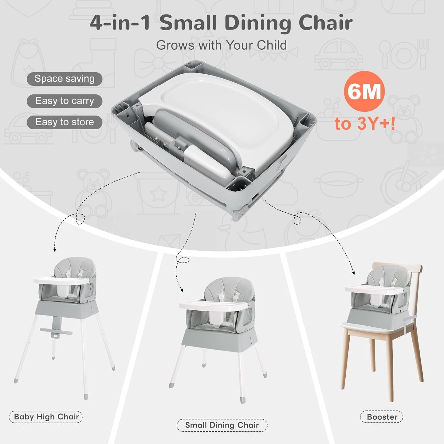 BOSEDSANG Silla alta para bebé 4 en 1, silla alta convertible para...