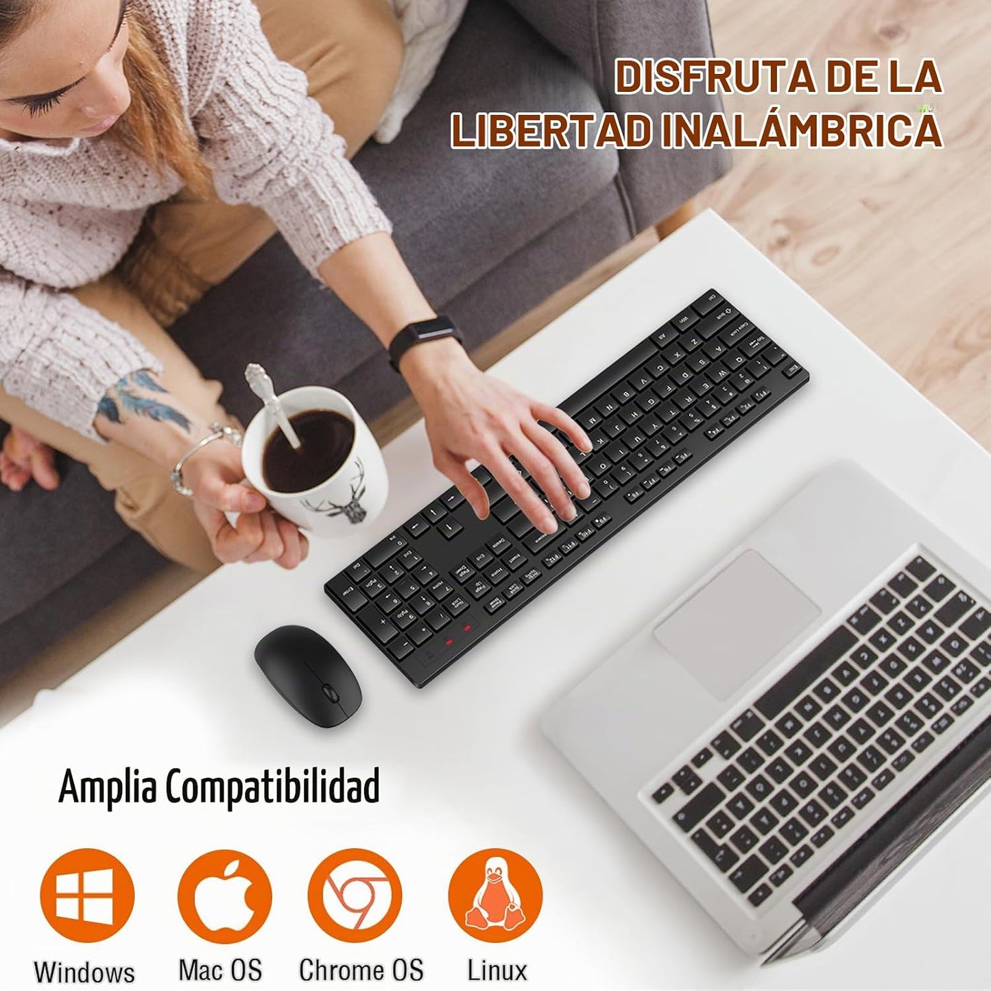 Combo de teclado y mouse inalámbrico, EDJO, teclado y mouse USB ina...