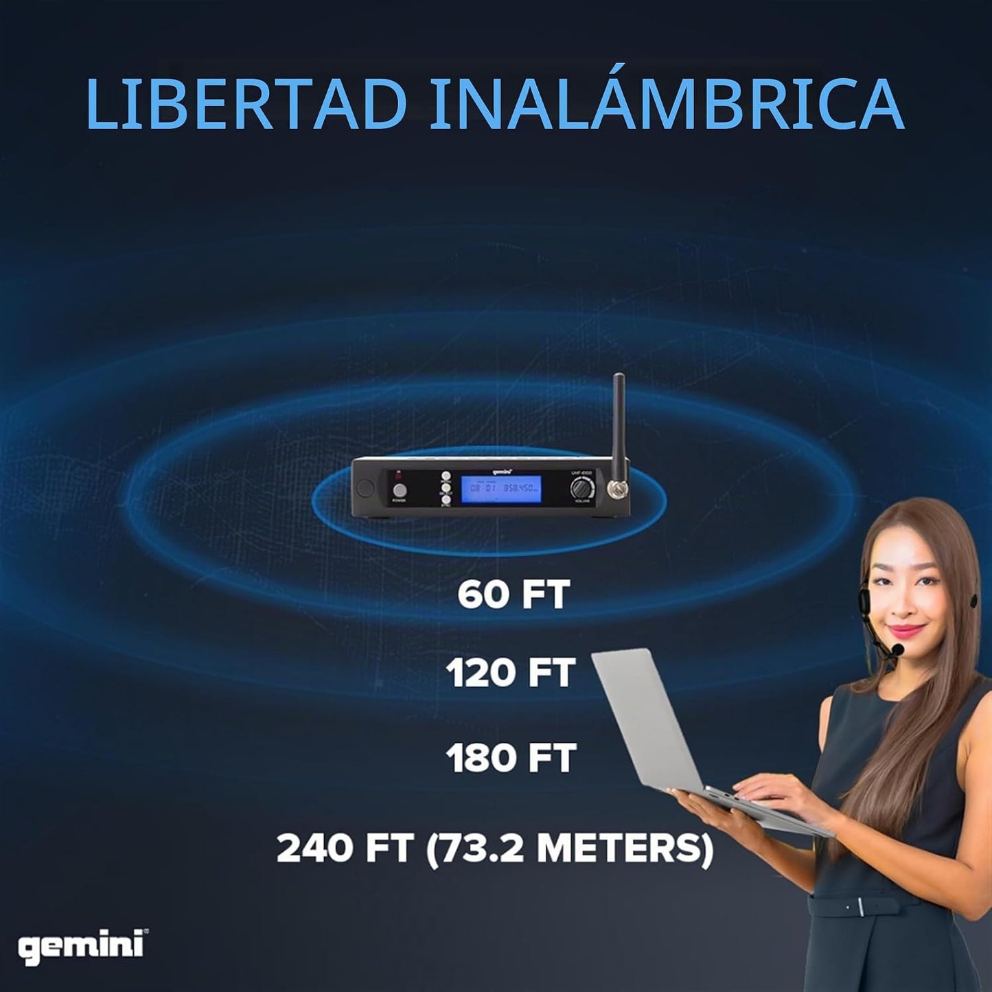 Gemini Auriculares inalámbricos UHF y sistema de micrófono Lavalier...