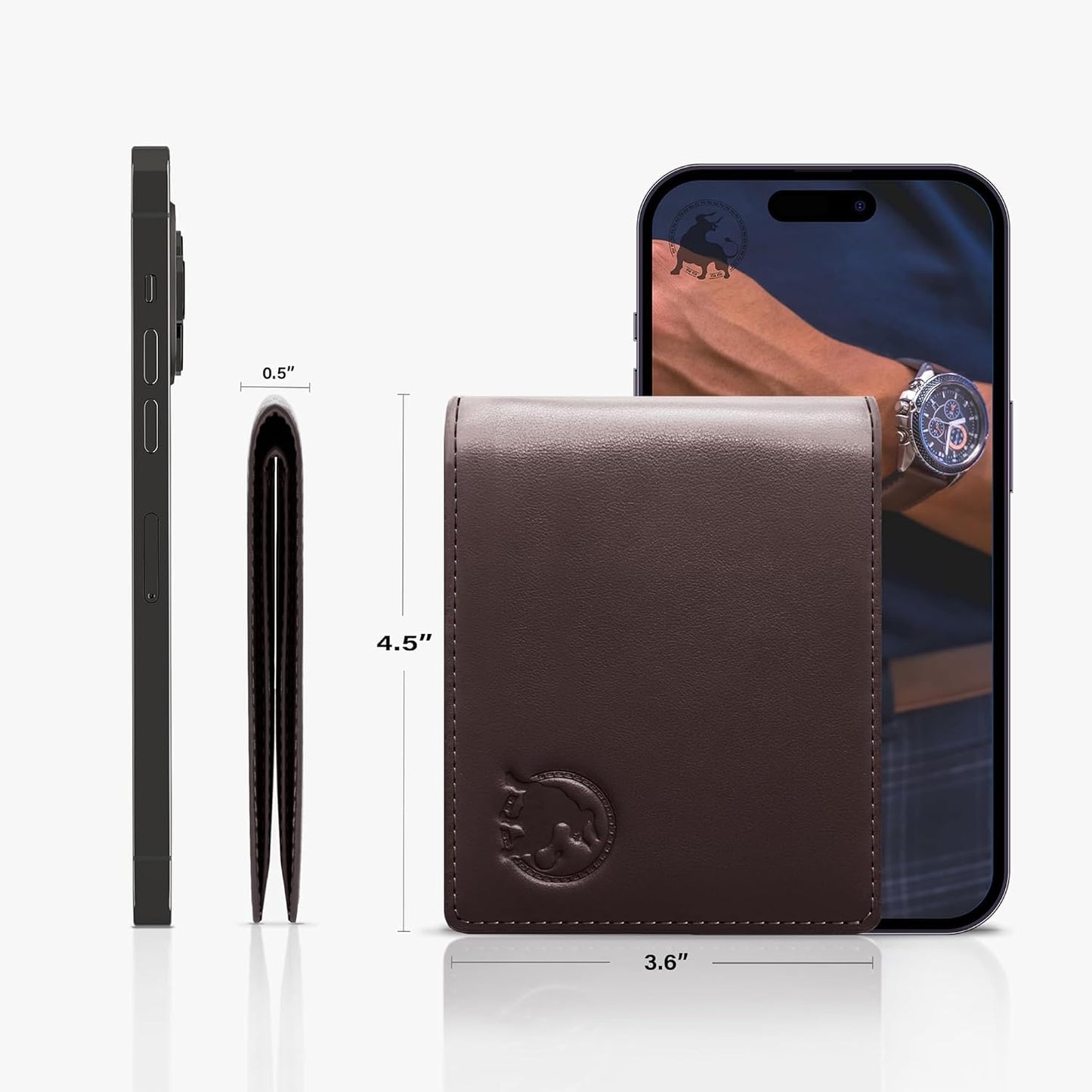 BULLTAILOR Billetera de cuero de grano completo para hombre, minima...