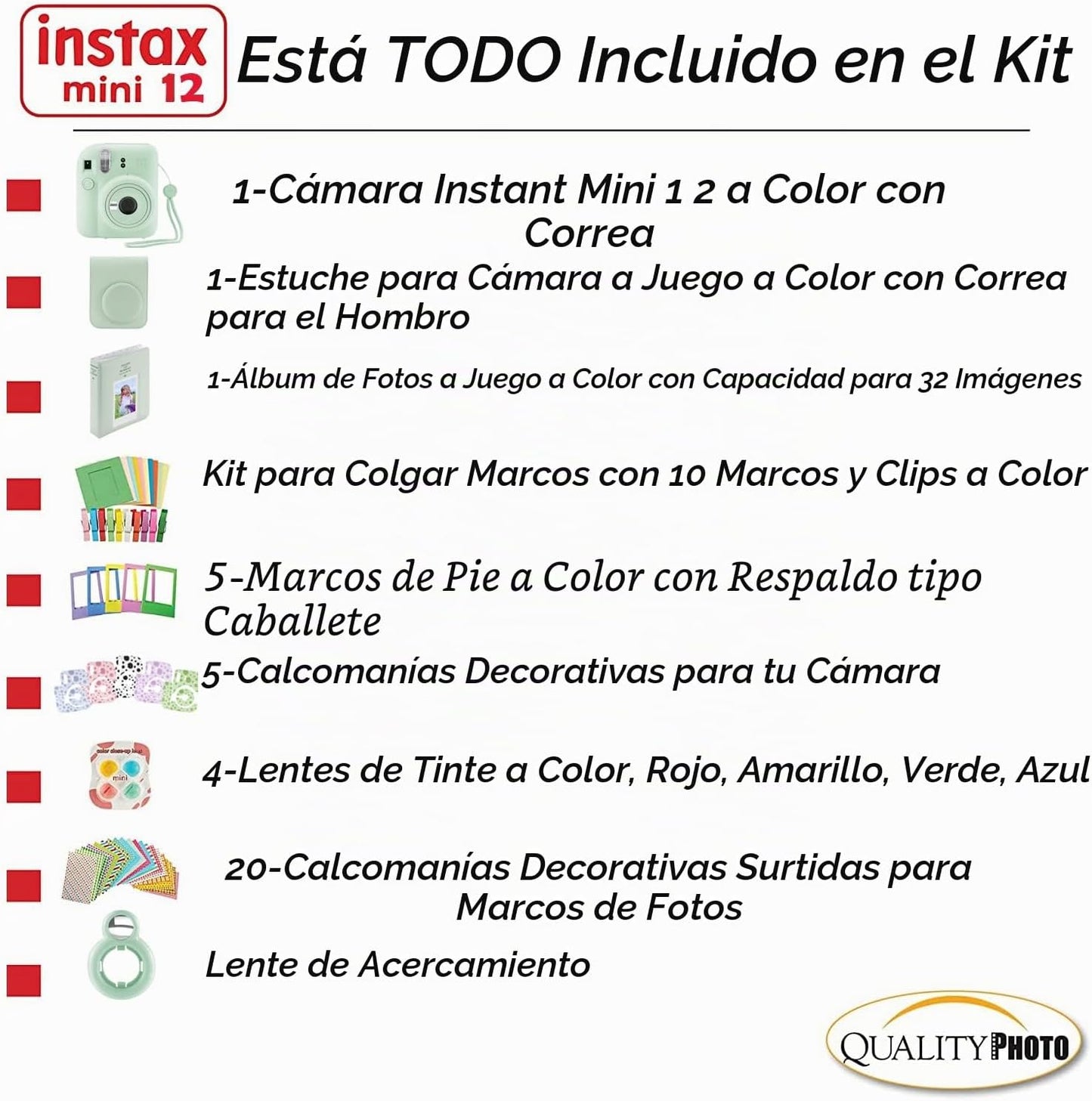 Fujifilm Cámara instantánea Instax Mini 12 con funda, calcomanías d...