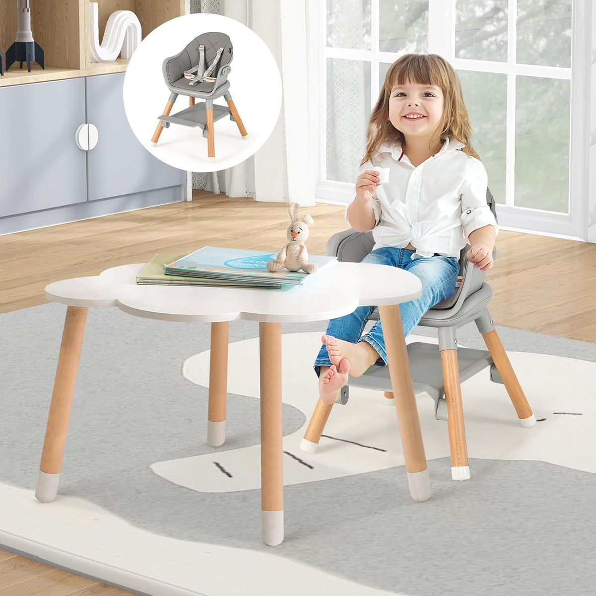 HONEY JOY Silla alta para bebé, silla alta convertible 6 en 1 de ma...