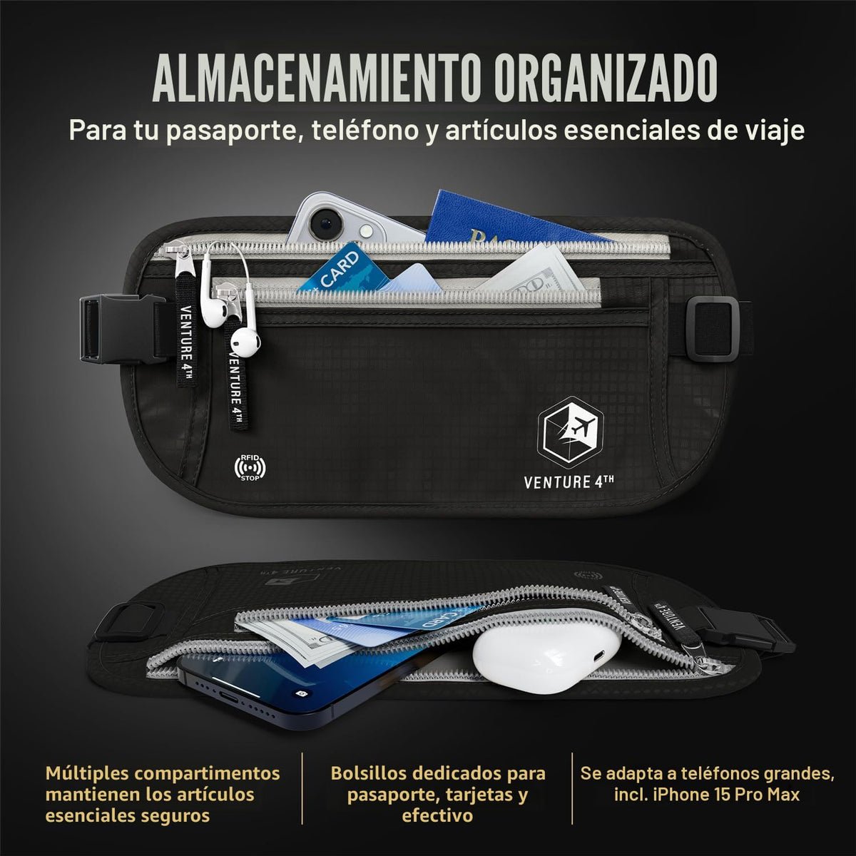 VENTURE 4TH Cinturón de dinero para viajes \u2013 Portapasaportes o...