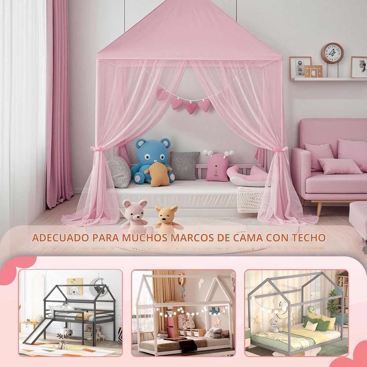 ZRVTM Dosel de Cama de Princesa para Niñas - Dosel de Cama Rosa Cas...