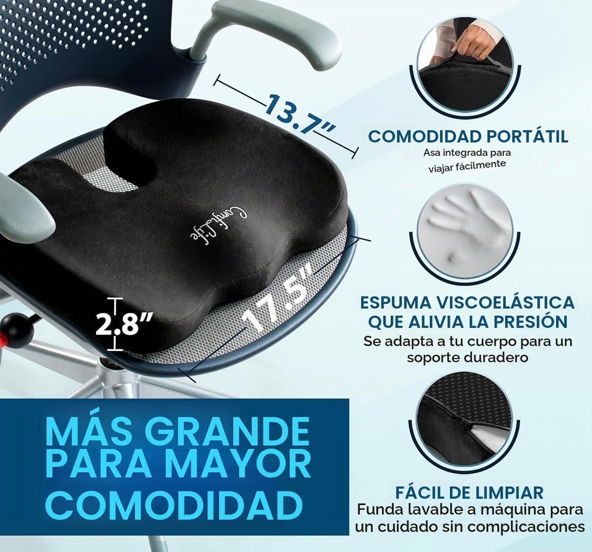 ComfiLife - Cojín prémium de gel y espuma viscoelástica para silla...