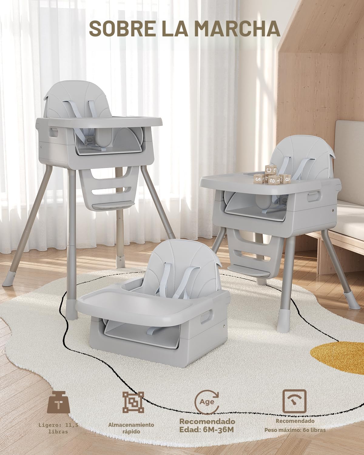 EverKiddo Silla alta para bebé a partir de 6 meses, sillas altas pl...