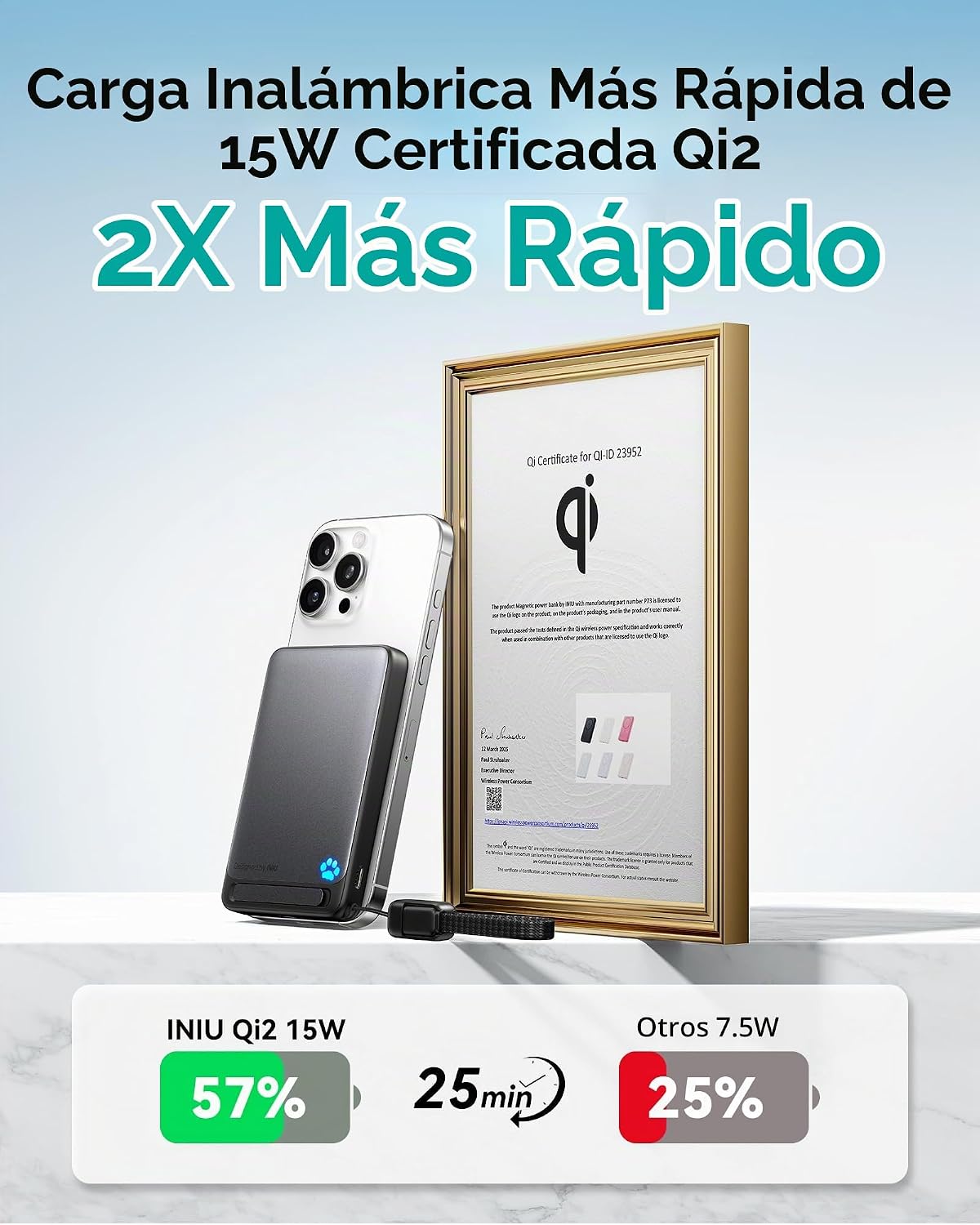 INIU Cargador portátil magnético, ultra delgado, certificado Qi2, 1...