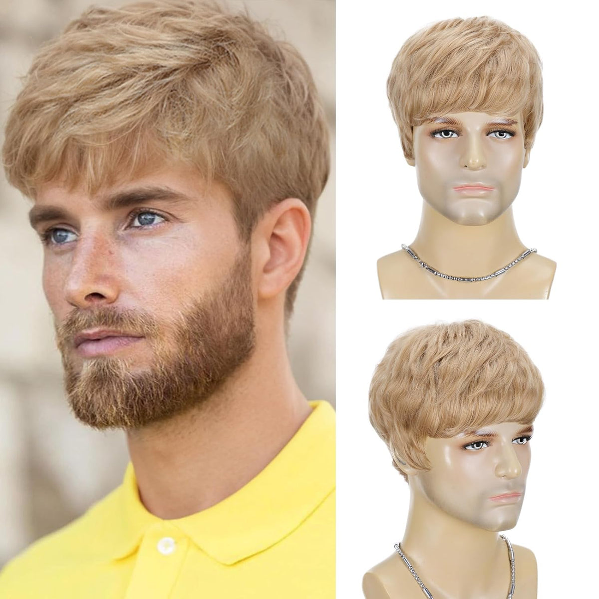 BCHR Peluca rubia para hombre, peluca corta en capas rubias y recta...
