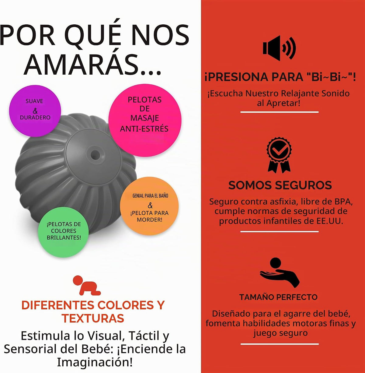 6 bolas de agarre de colores surtidos, juguetes sensoriales con tex...