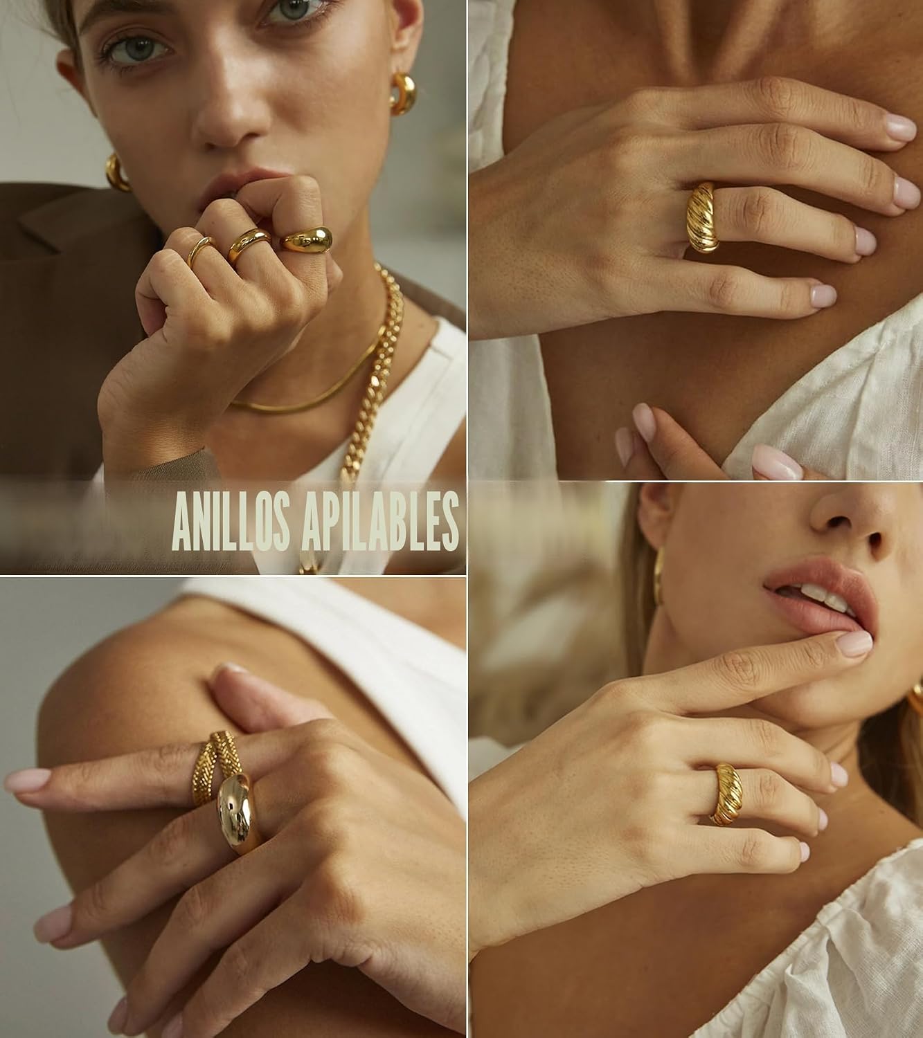 YEEZII Anillos Gruesos de Oro para Mujer Sin Deslustre, Anillo de P...