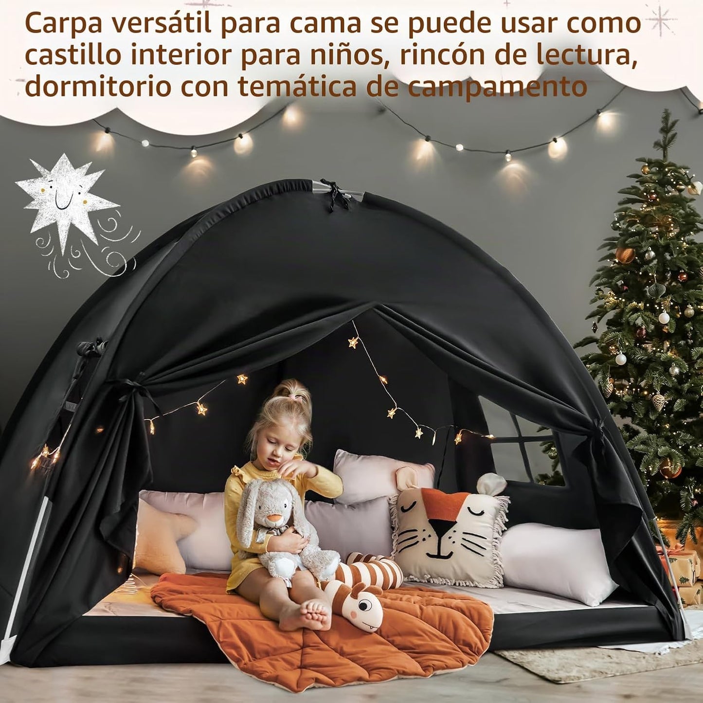 Toldo de cama de tamaño completo, litera para niños, tienda de camp...