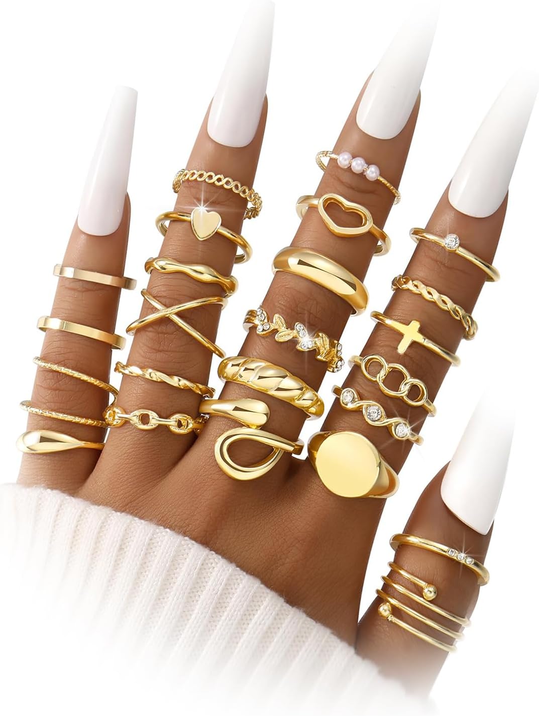 FAXHION Juego de 60 anillos apilables de oro para mujer, anillos de...