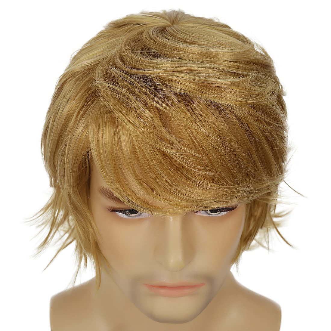 Wiwige - Peluca rubia corta para hombre con capas naturales y espon...