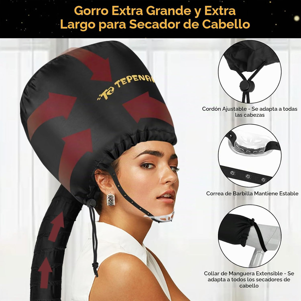 TEPENAR Accesorio para secador de pelo, grande, negro, mejorado, su...