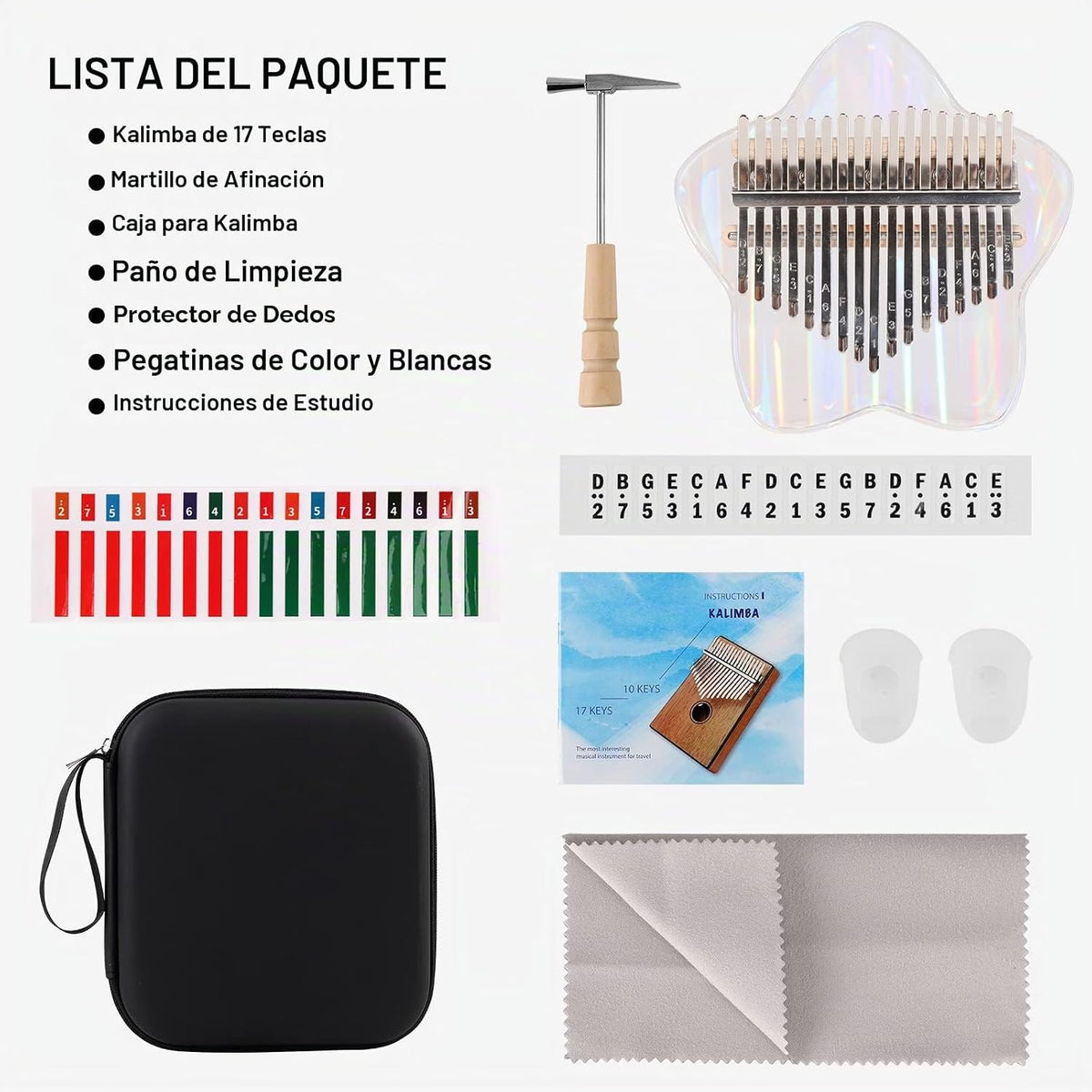 Beveetio Kalimba de Pulgar Transparente con Estuche Protector Eva,...