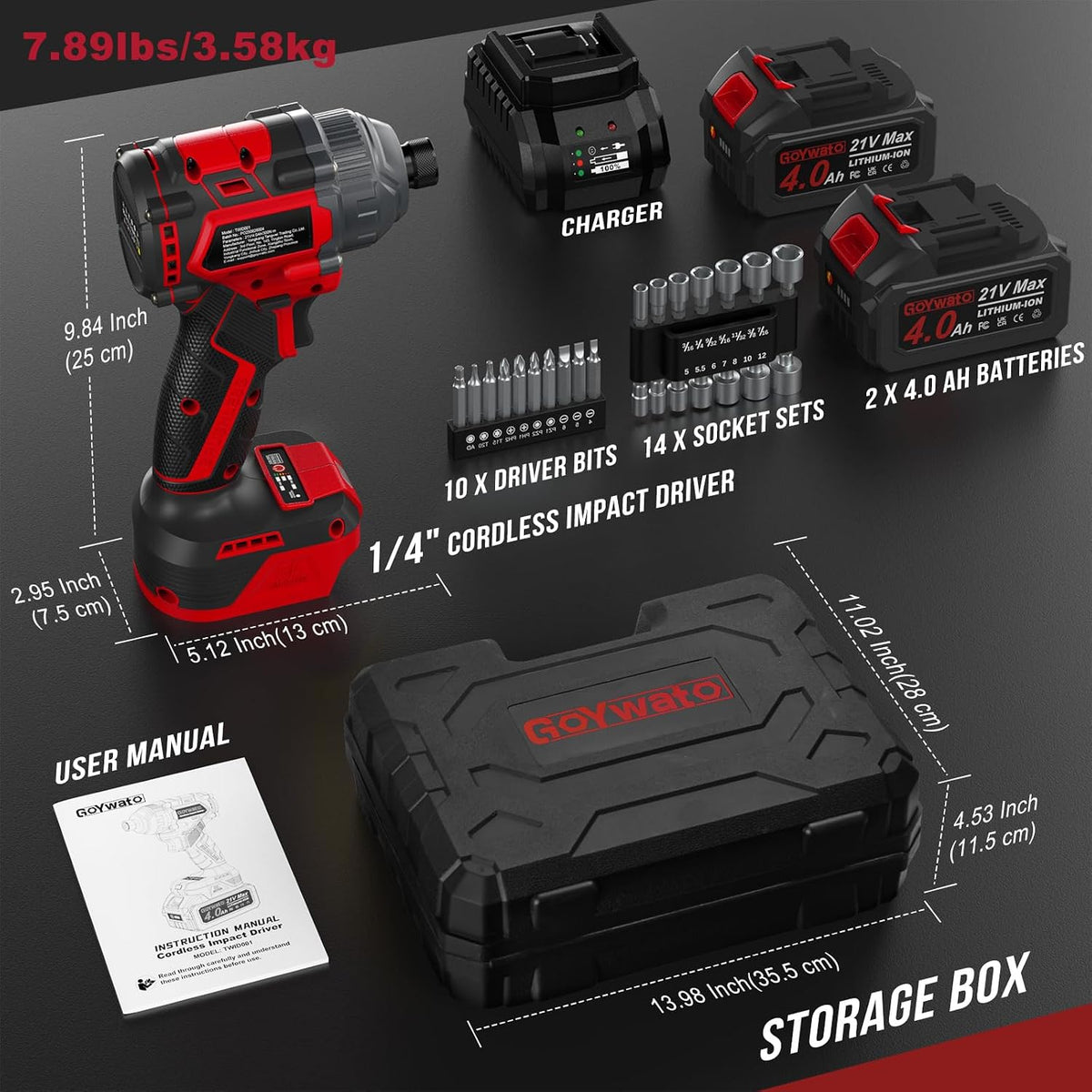 GoYwato 2655In-lbs 21V Juego de destornillador de impacto inalámbri...