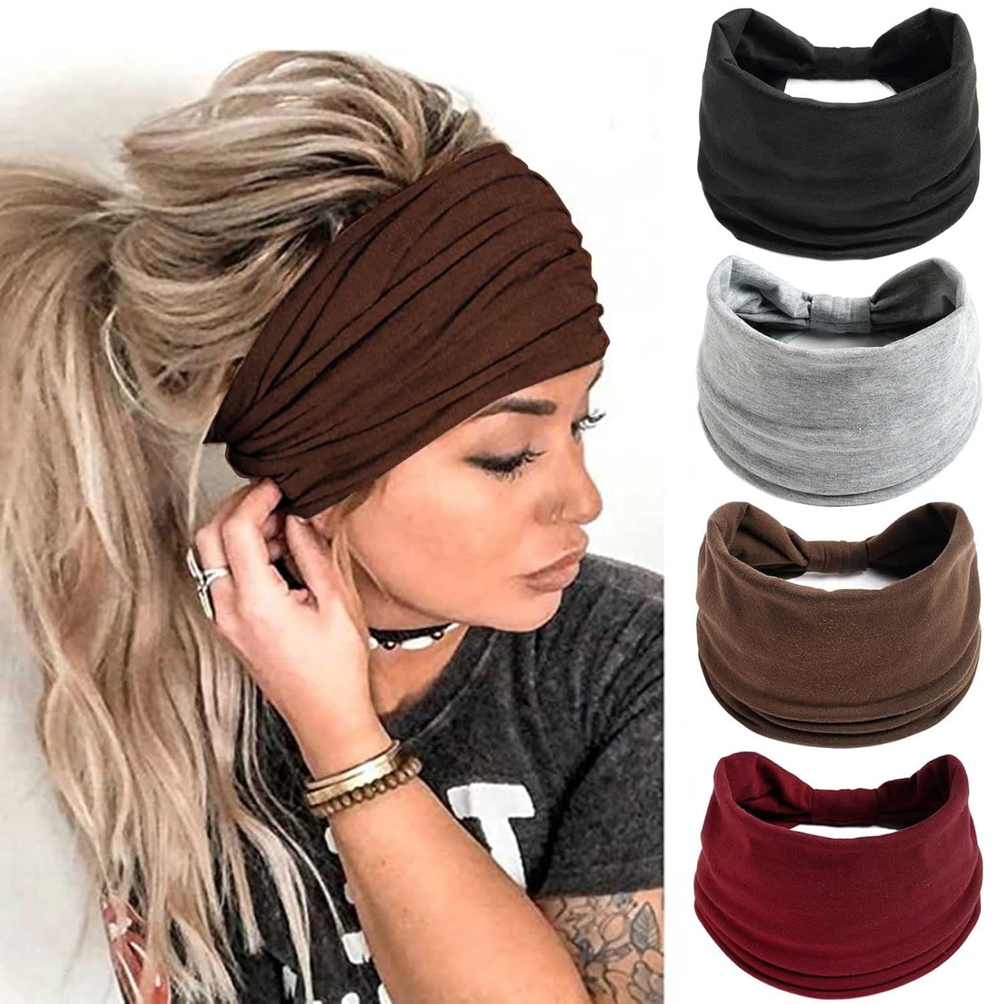 Acenail Diademas anchas para mujer, turbante anudadas, elásticas an...