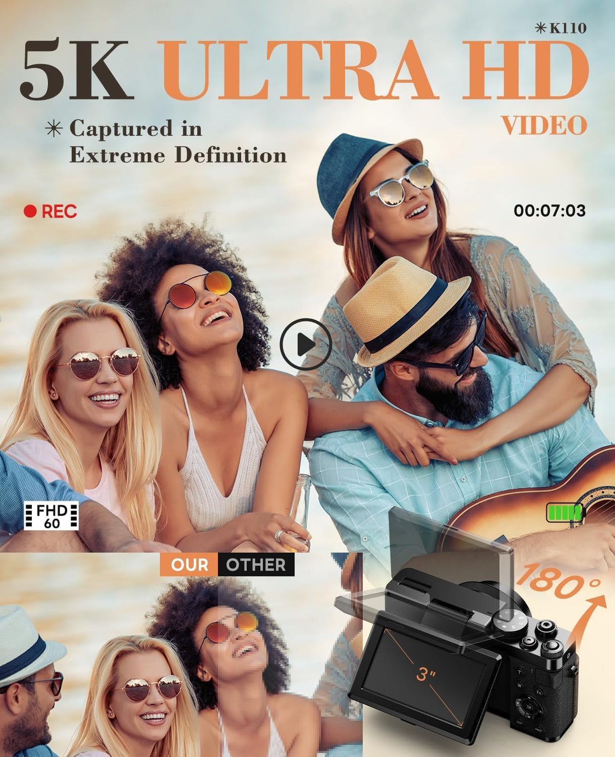 Cámara digital True 5K 64MP para fotografía (negra) | Zoom 18X de e...