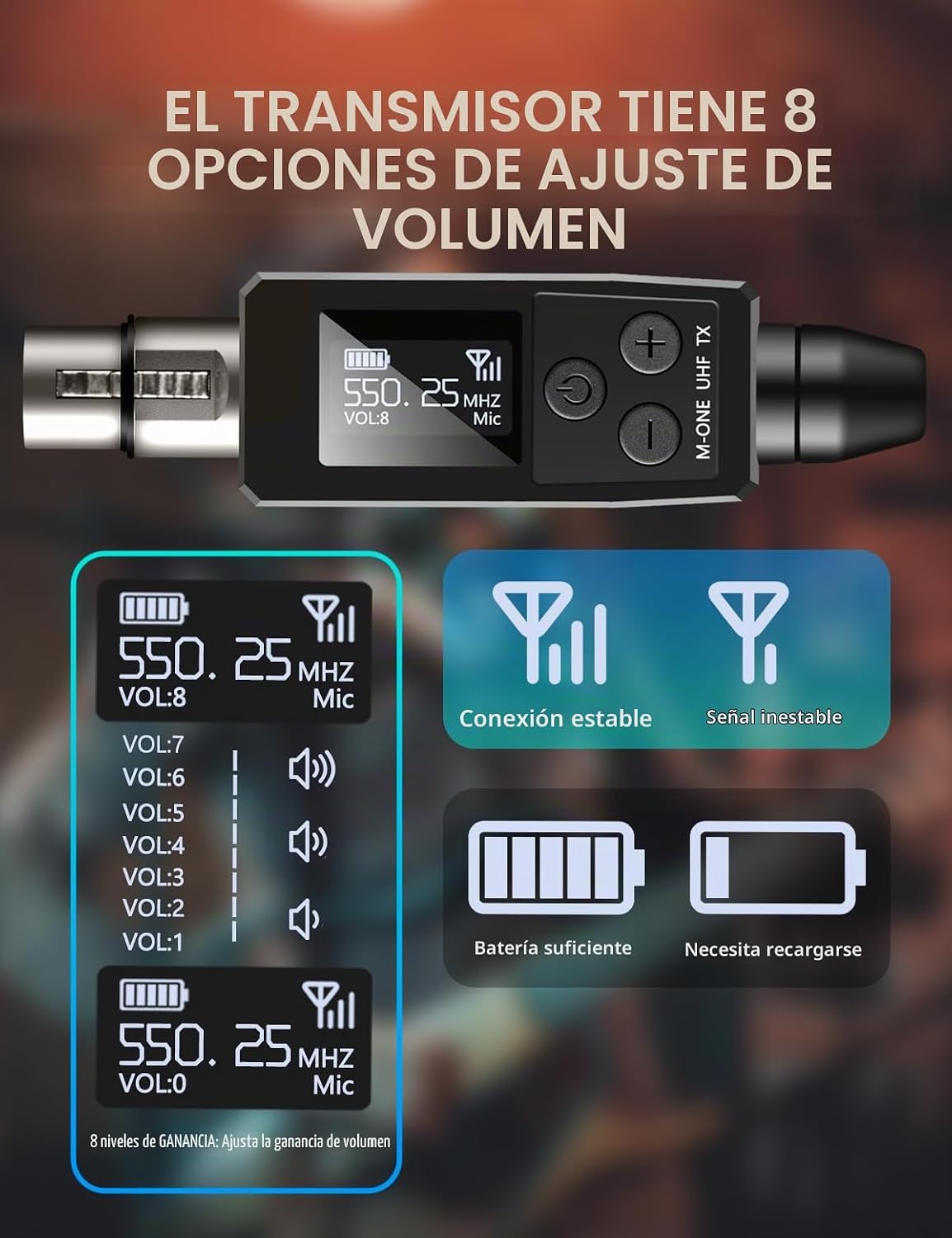 EBJ Sistema de micrófono inalámbrico UHF transmisor y receptor XLR...