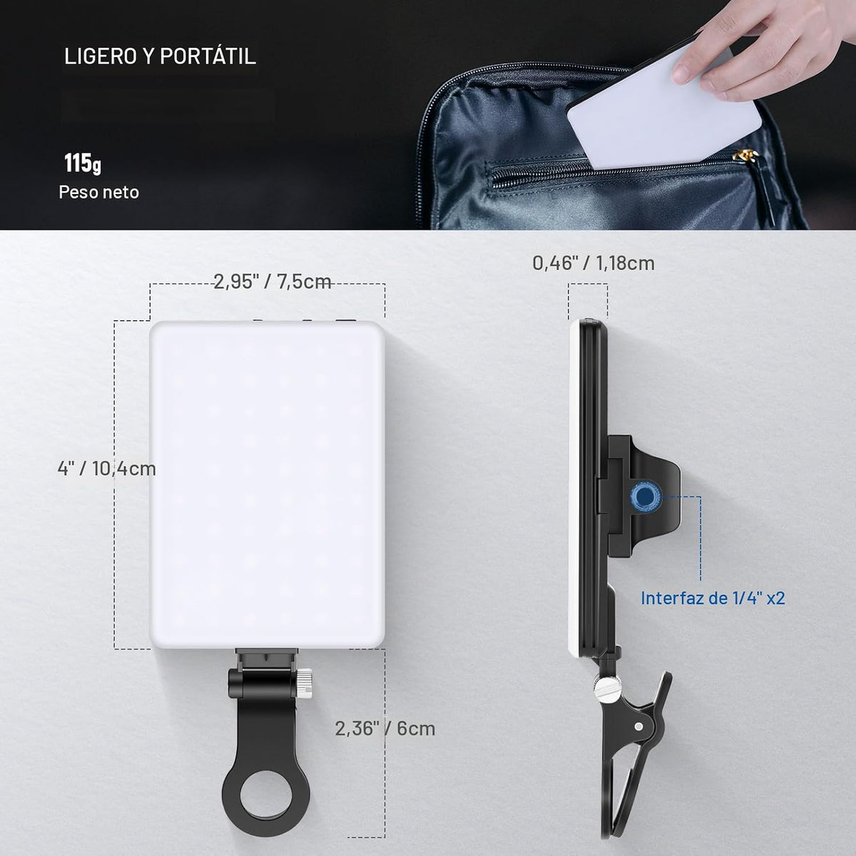 NEEWER Basics NL-60AI - Luz para selfie para teléfono con clip fron...
