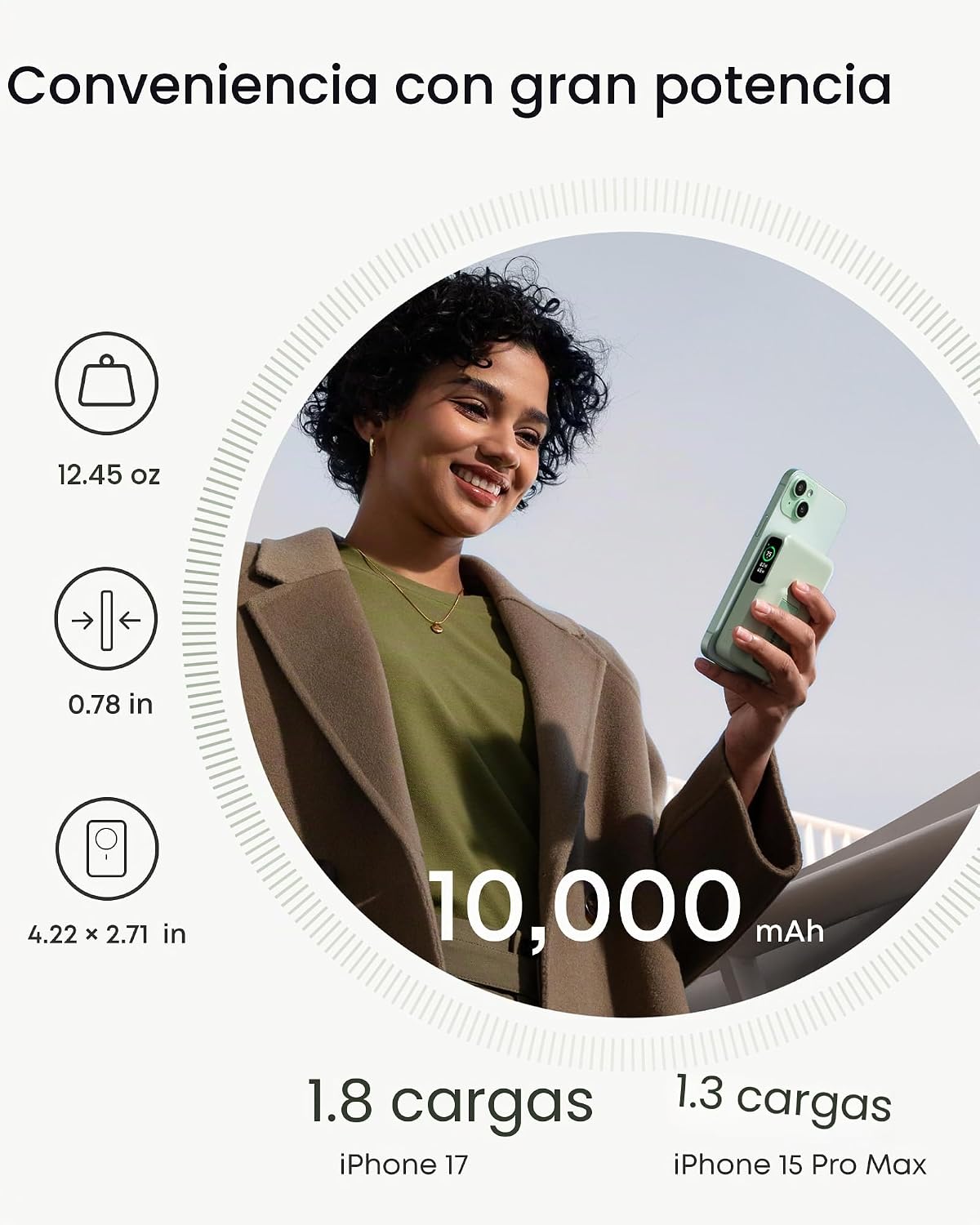 Anker MagGo Power Bank, cargador portátil máximo de 15 W con certif...