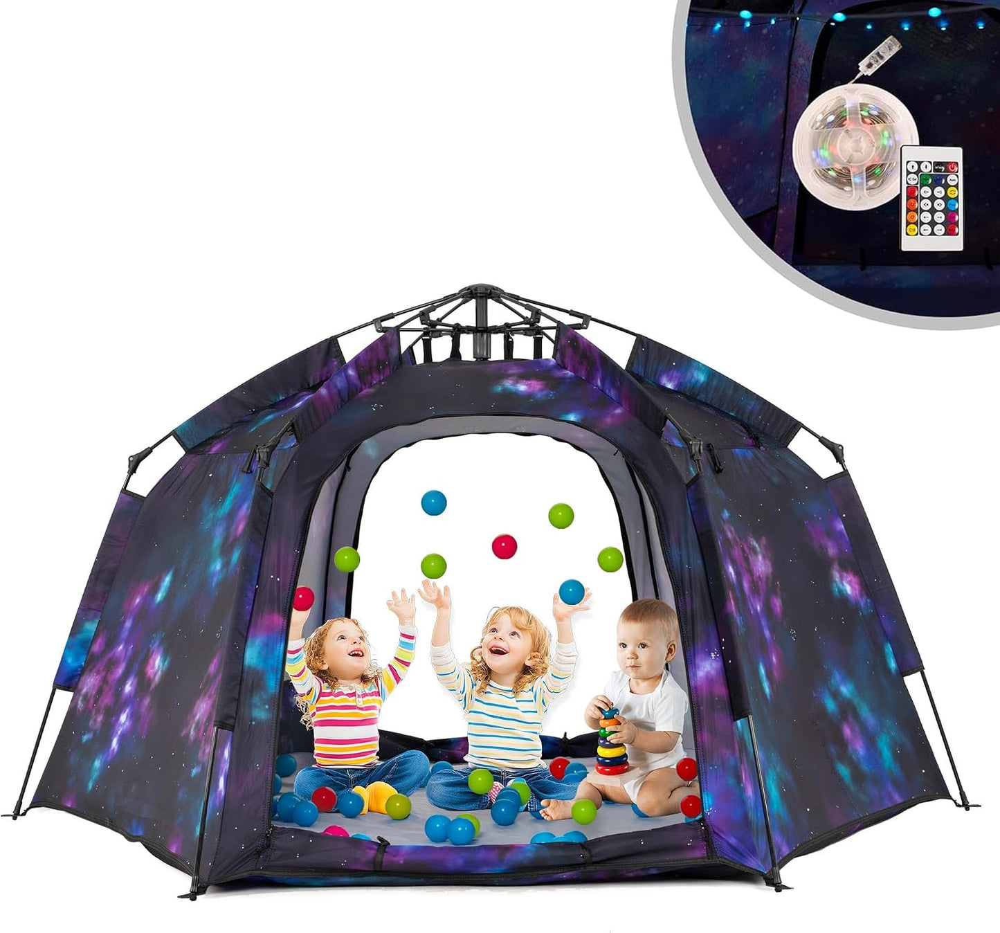 Tienda de campaña hexagonal portátil para niños con tira de luces L...