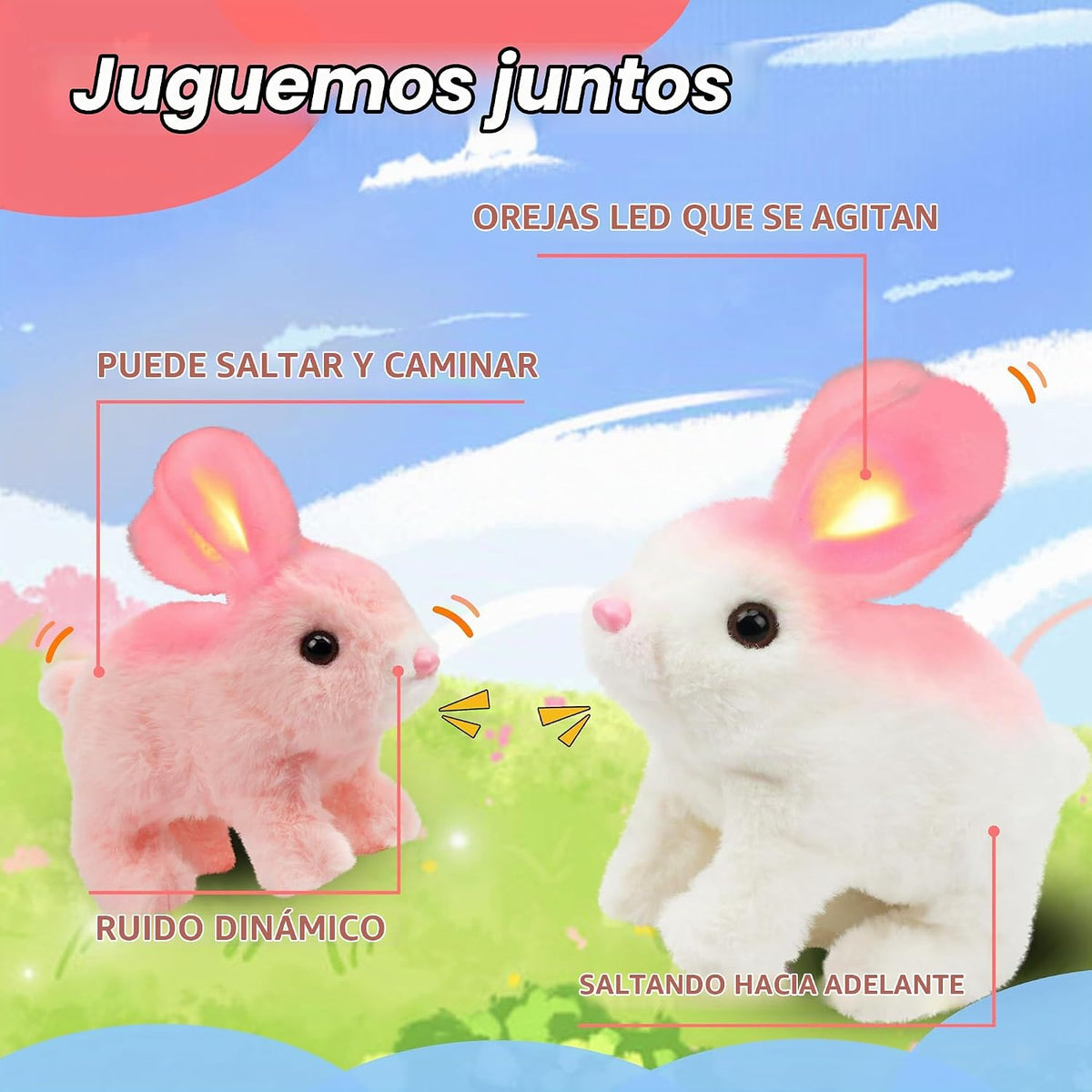 Hopearl Conejo saltarín con orejas LED interactivas, mascota electr...