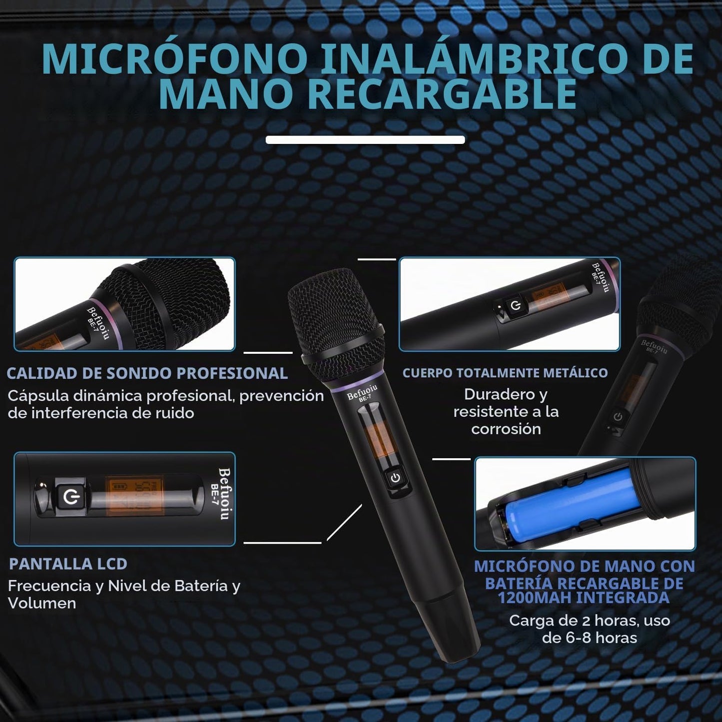 Befuoiu Sistema de micrófonos inalámbricos duales recargables, micr...
