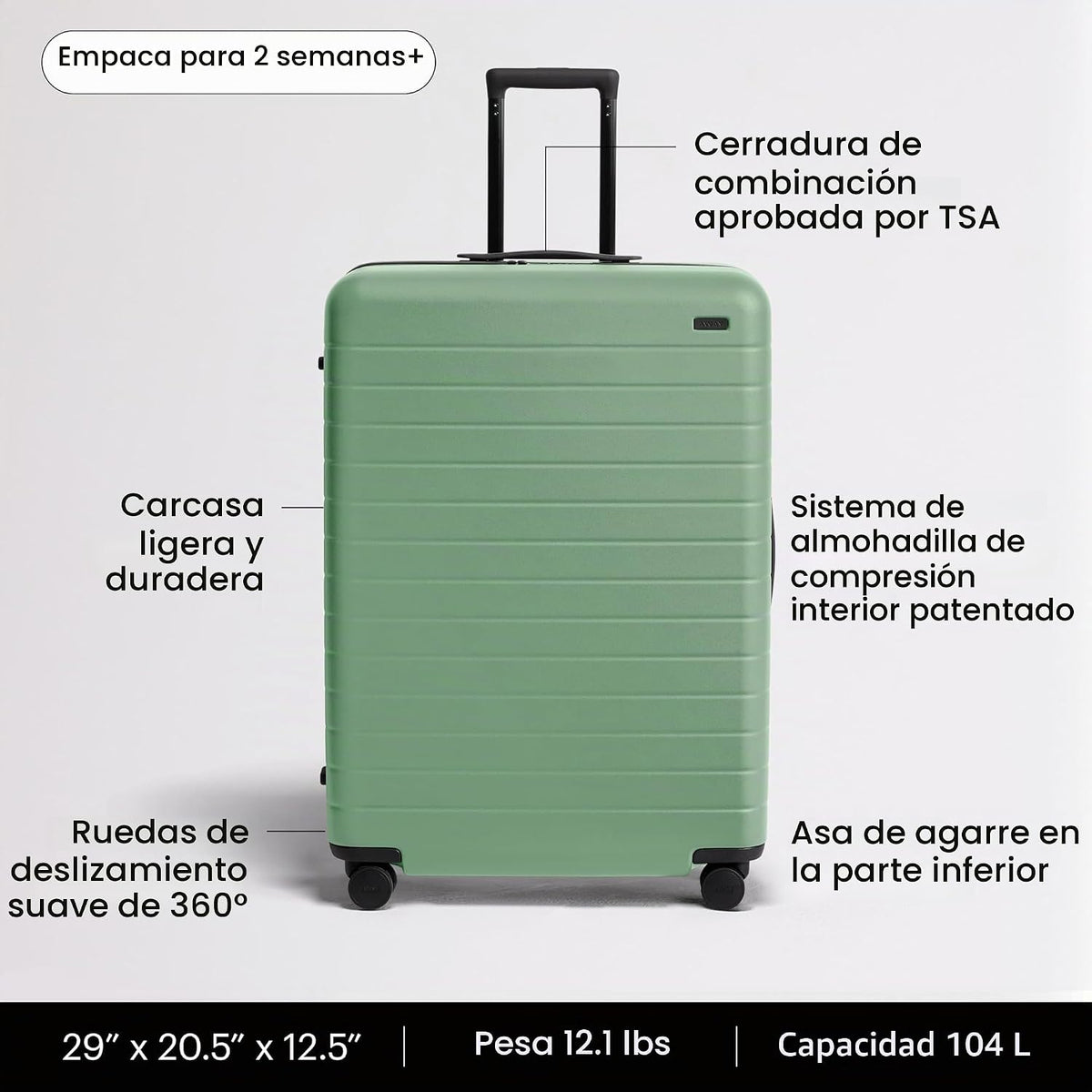 Away Equipaje grande a cuadros, maleta giratoria rígida ligera de 2...