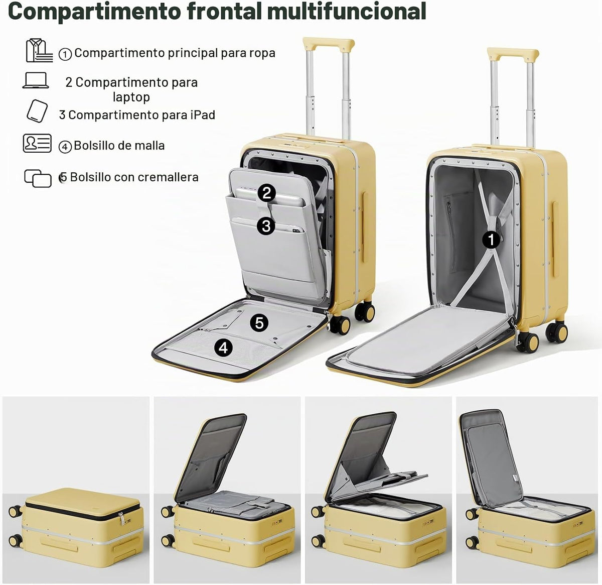 Maleta mixi con ruedas giratorias, maleta de viaje con marco de alu...