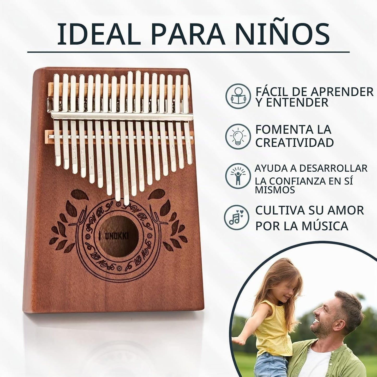 UNOKKI Piano de Pulgar Kalimba de 17 Teclas - Instrumento de Percus...