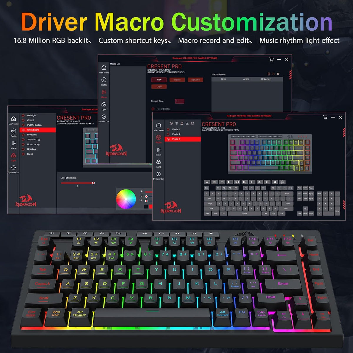 Redragon Teclado Inalámbrico Portátil para Juegos, Bluetooth\/2.4GH...