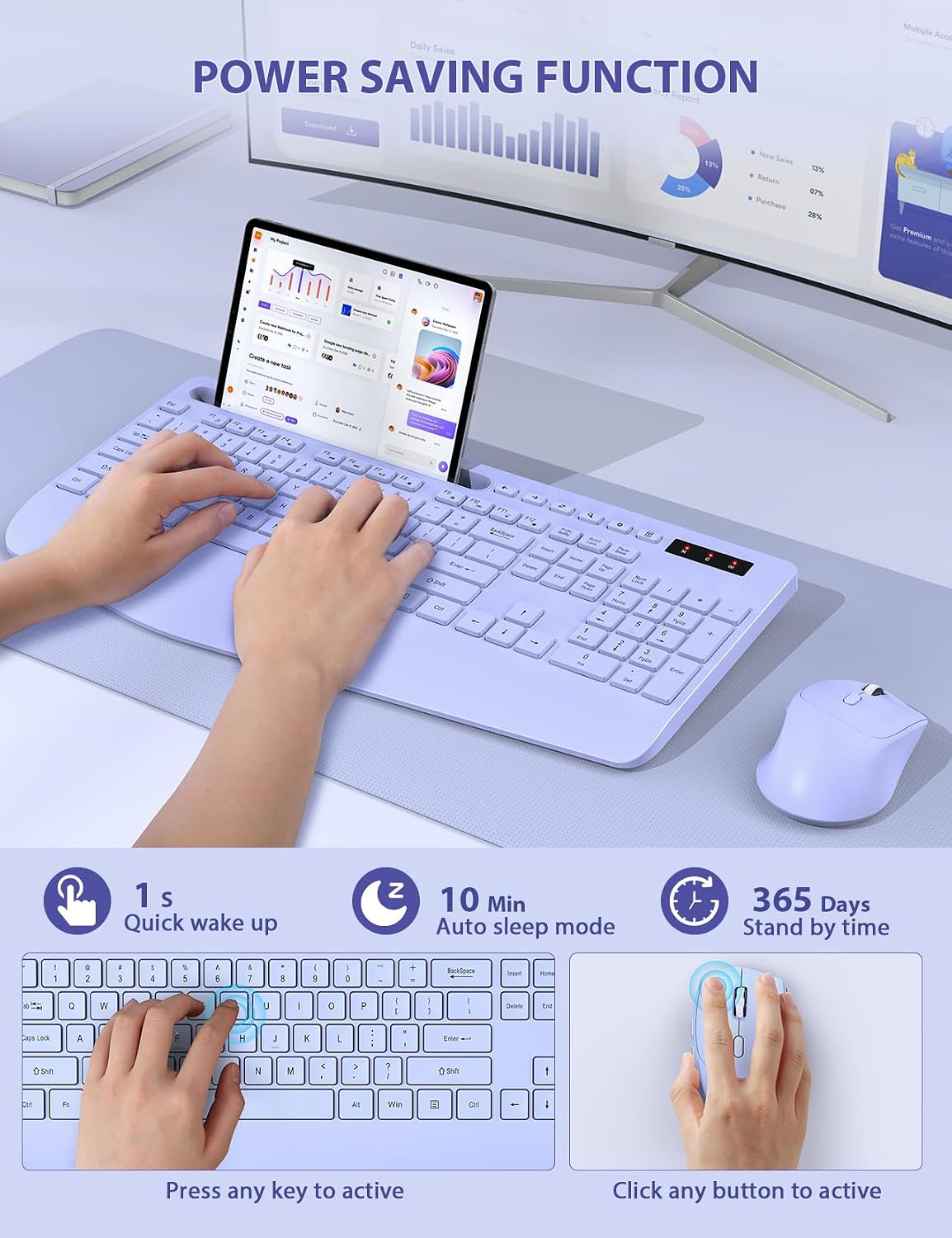 SABLUTE - Combo de teclado y mouse inalámbricos, tamaño completo, r...